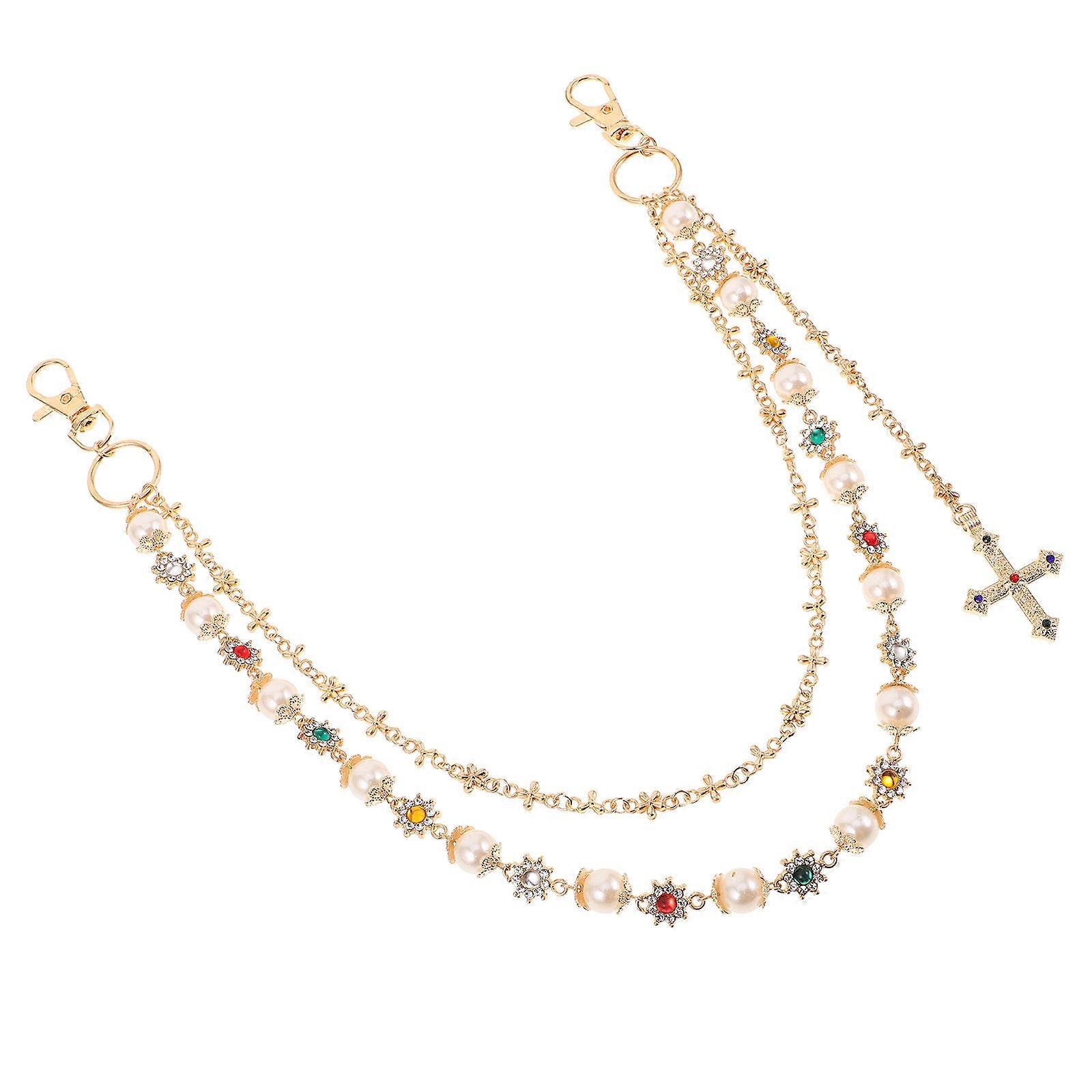 Fashionable Golden Pants Chain with Cross Pendant for Men 4Pcs Accessory