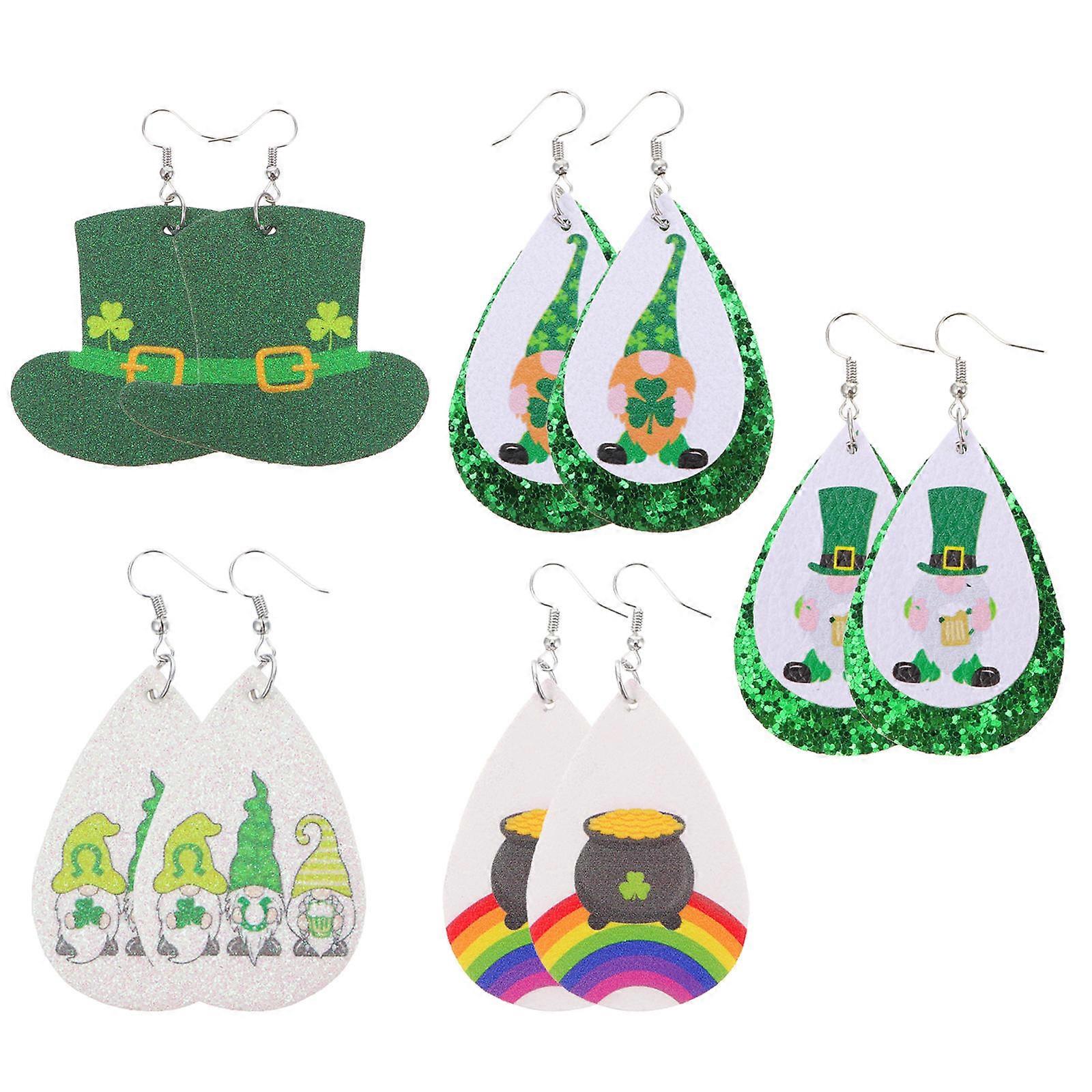 St. Patrick's Day Earrings for Lady with 5Pairs Teardrop Style