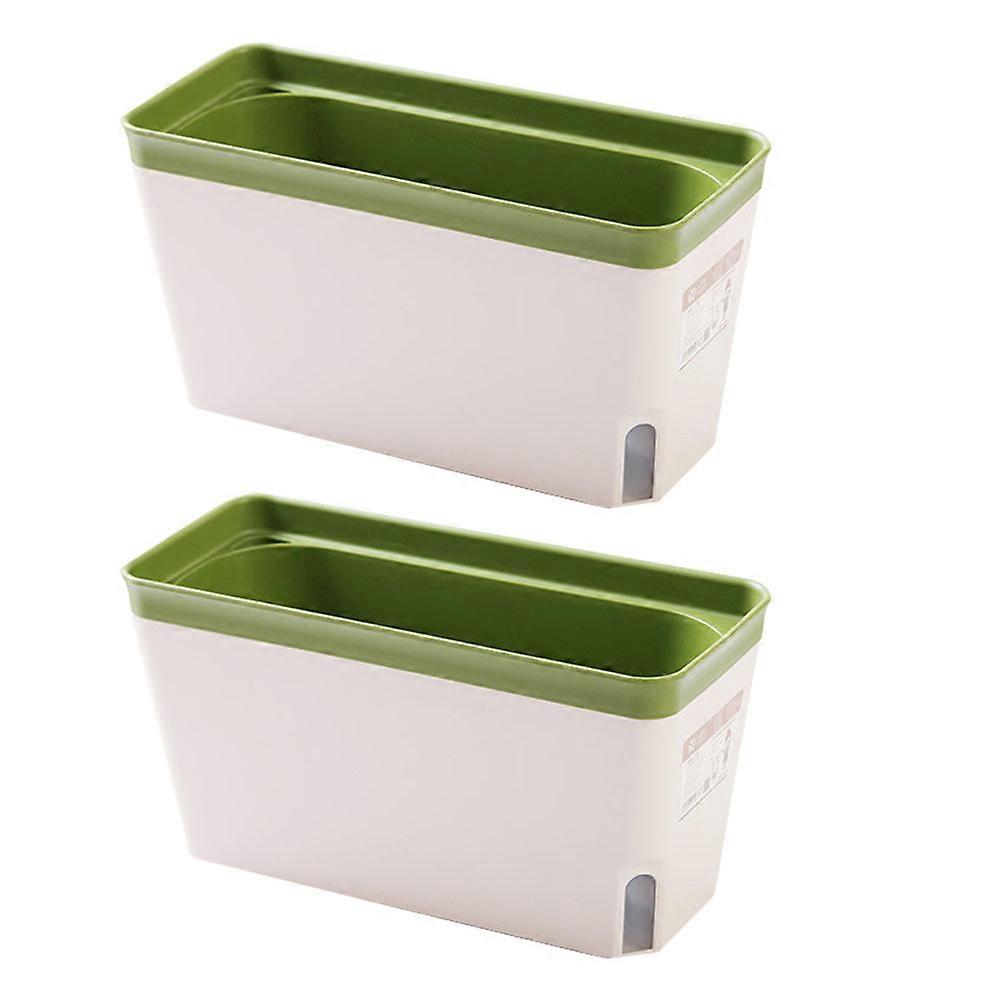 Self-Watering Automatic Flower Pots 2Pcs For Planters 27X14CM Green Plastic With Visible Water Window