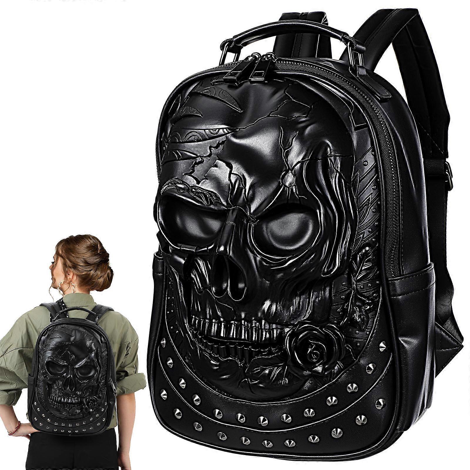 Boys Skull Backpack 1Set Portable Handle Black 3D Skull Shape Large Capacity