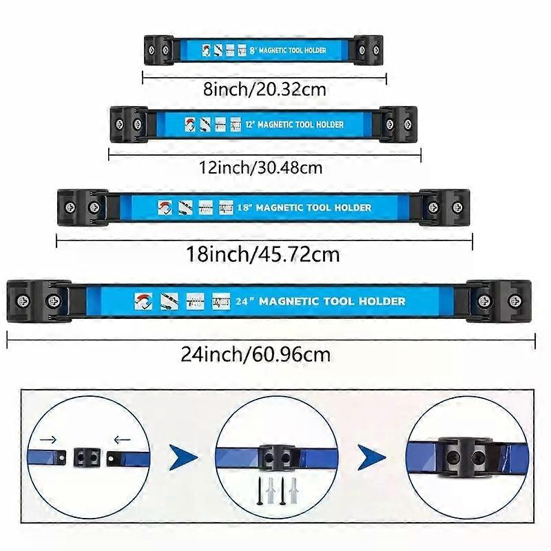 ZEXEF 8/12/18/24 inch Magnetic Tool Holder Heavy Duty Tool Bar,Space Saving Metal Organizer Rack Tool for Workshop Garage Home
