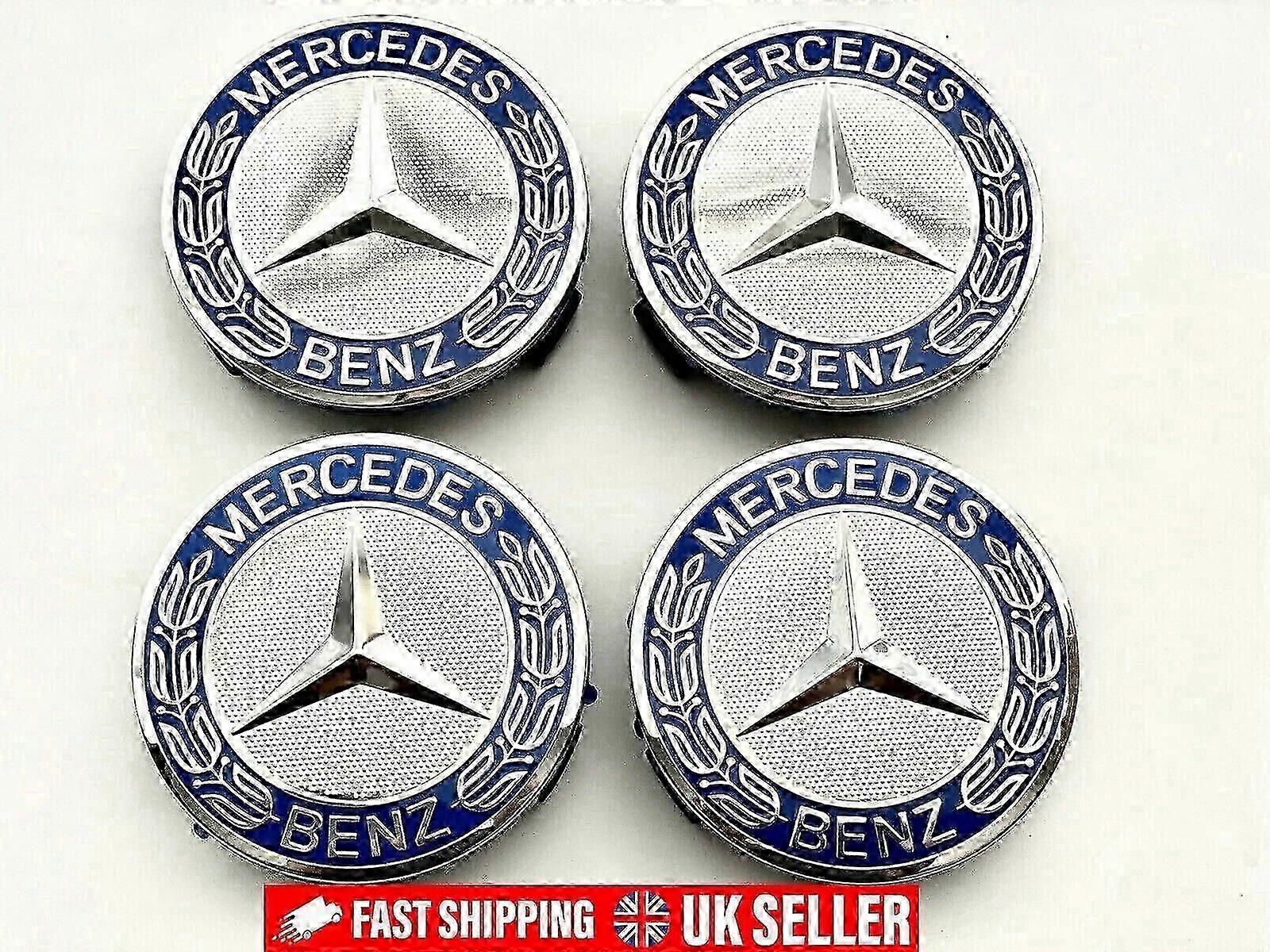 Μπλε Mercedes 4 x 75mm Benz Ζάντες Κράματος Κεντρικό Καπάκι AMG A B C E S M Class Hub No.33415