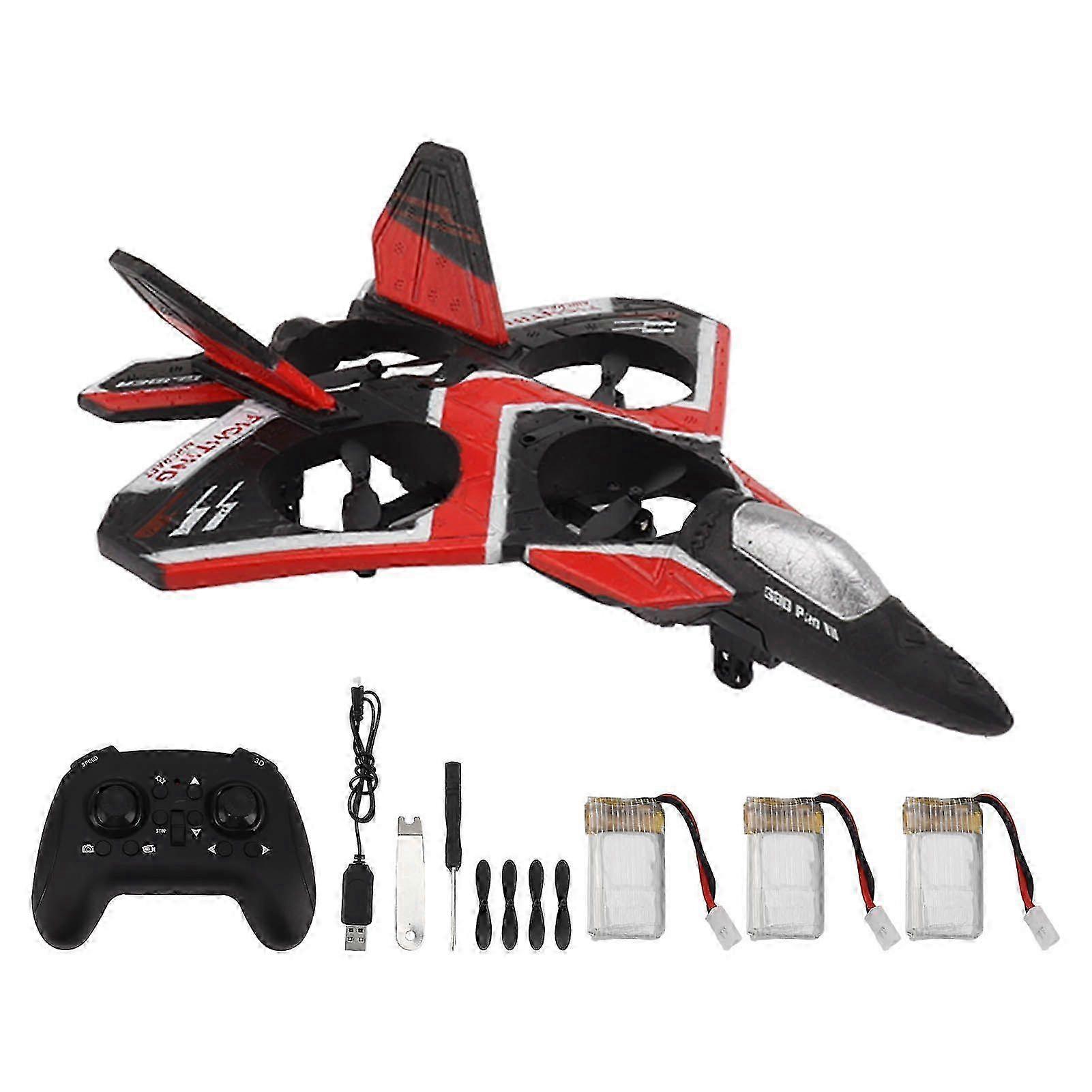 S80 RC Jet Plane Airplane Drone Fixed Wing Flip 3 Speed Air Pressure Positioning Powerful Lighting RC Drone Toy for Kids Red 3 Battery