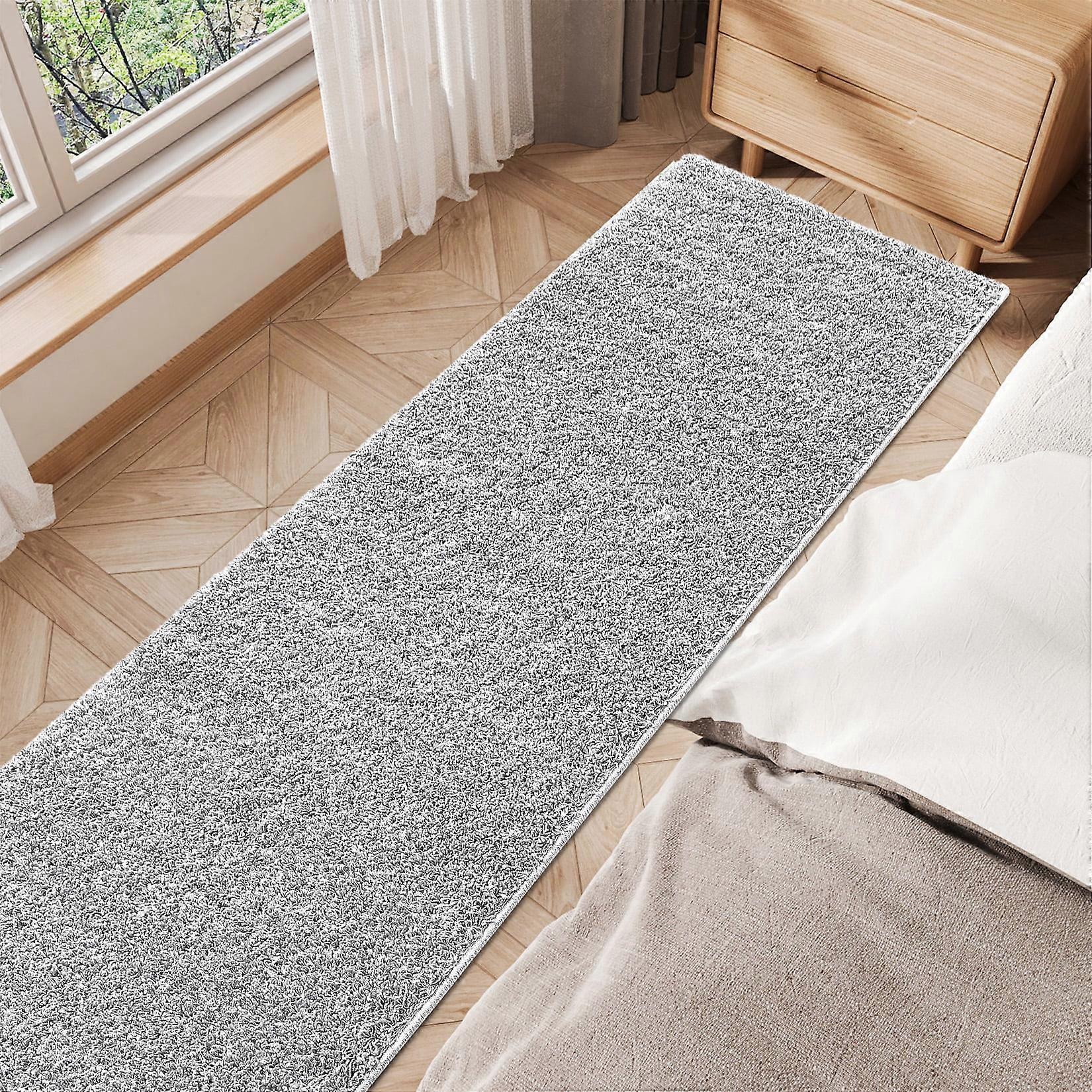 Haperlare Modern Runner Rug, 2' x 8' Shaggy Runner Rug with Rubber Backing Plush Hallway Runners, Silver
