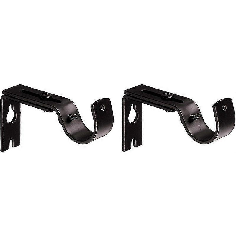 Adjustable Curtain Rod Wall Mount Bracket Hooks, Set of 2, Black