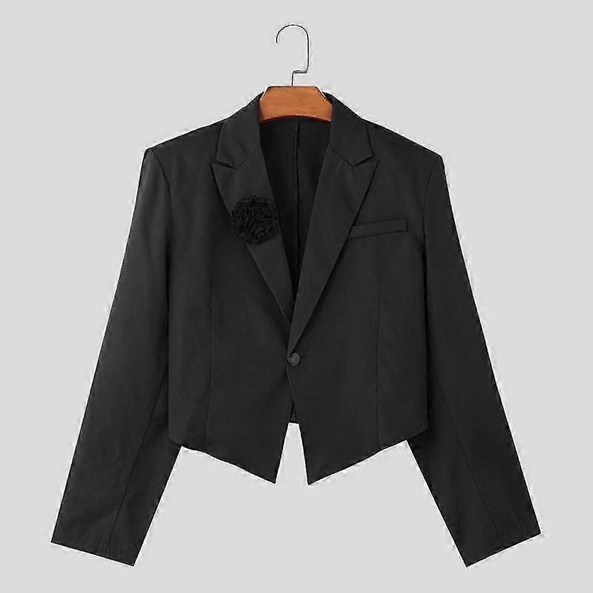 INCERUN Men Lapel Neck Long Sleeve One Button Floral Irregular Blazer Short Coats