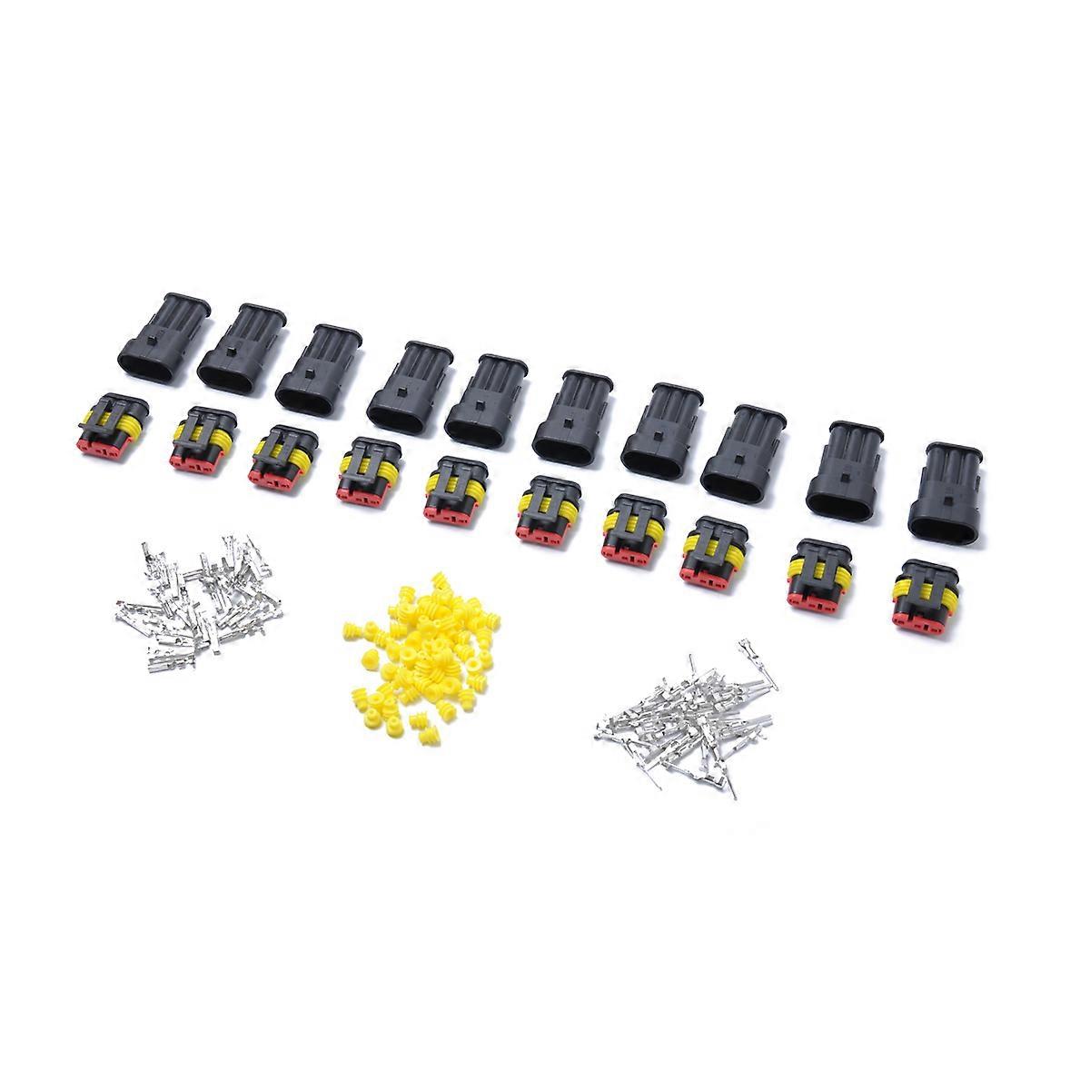 Mizh 10Kits Waterproof 3 Pin Way Electrical Terminal Wire Connector Plug Socket Kit