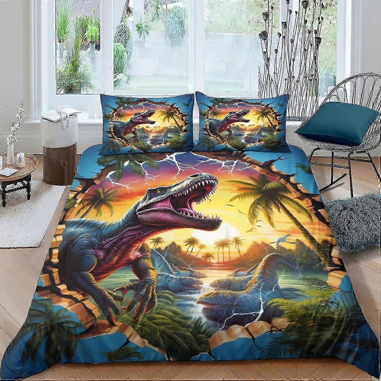 VCLUST Dinosaur World Duvet Cover Boys Kids Bedding Set Reptile Comforter Cover Microfiber Decor with A Sense of 3D Print 3 Piece Set Quilt