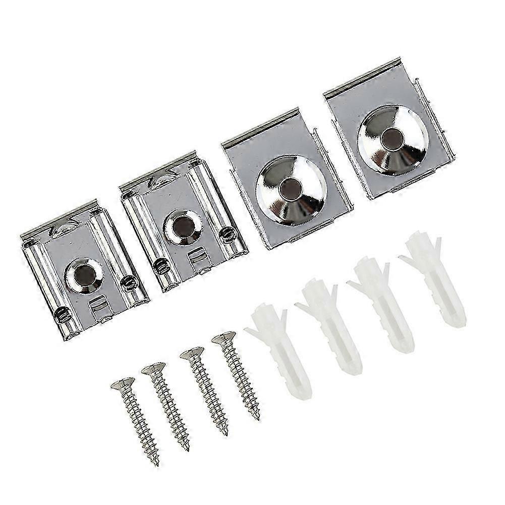 4pcs Chrome Mirror Wall Hanging Fixing Kit Frameless Clips Mounting Hanger Clamp