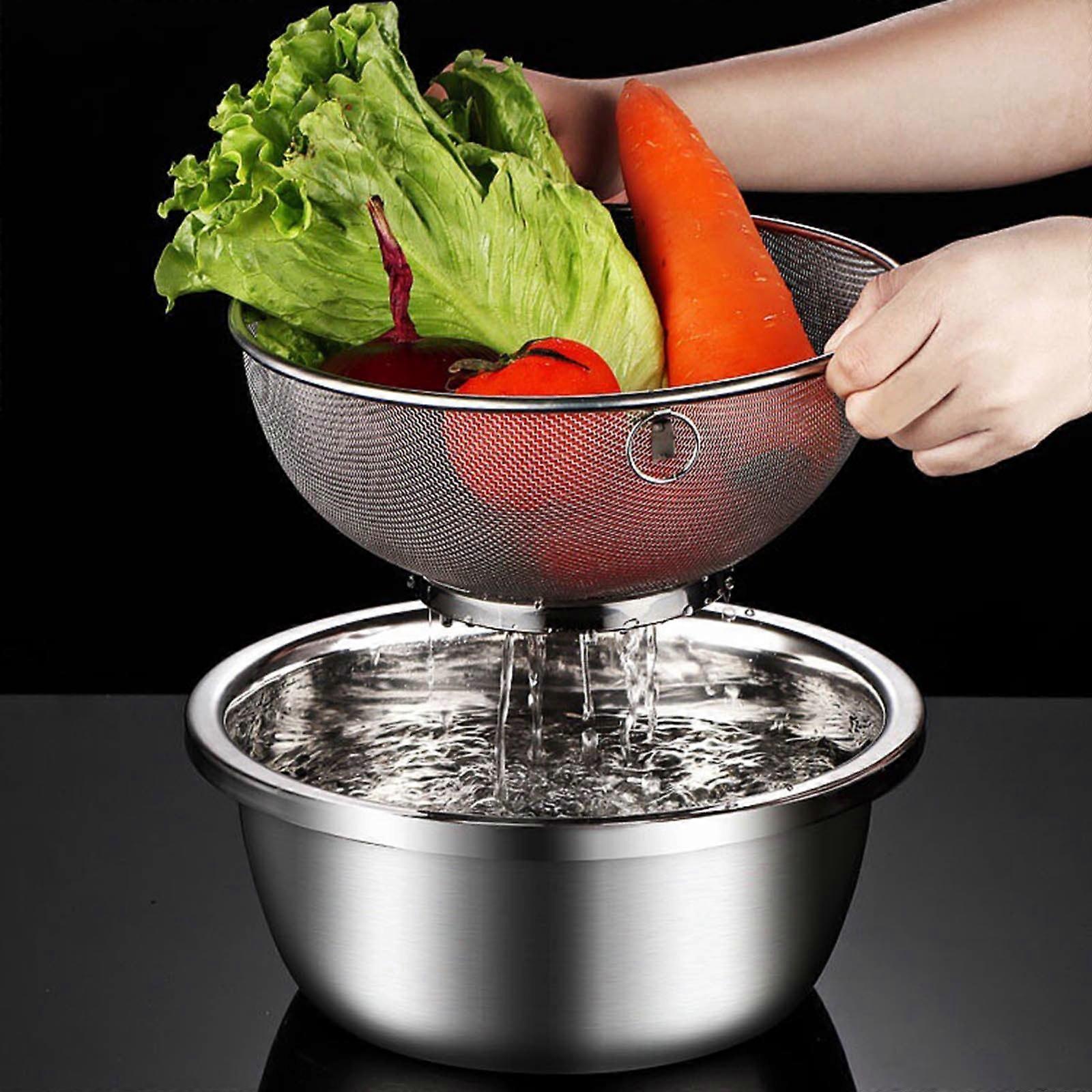 2PC Stainless Steel Microporous Colander 2 Large Capacity With Mixing Bowl For Washing Vegetables Fruit And Rice And For Draining Cooked Pasta. (2PC)