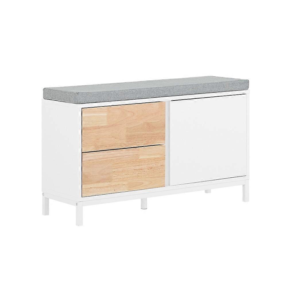 Hallway Storage Bench with 2 Drawers and 1 Cabinet Shoe Bench Shoe Cabinet with Rubber Wood Drawer F