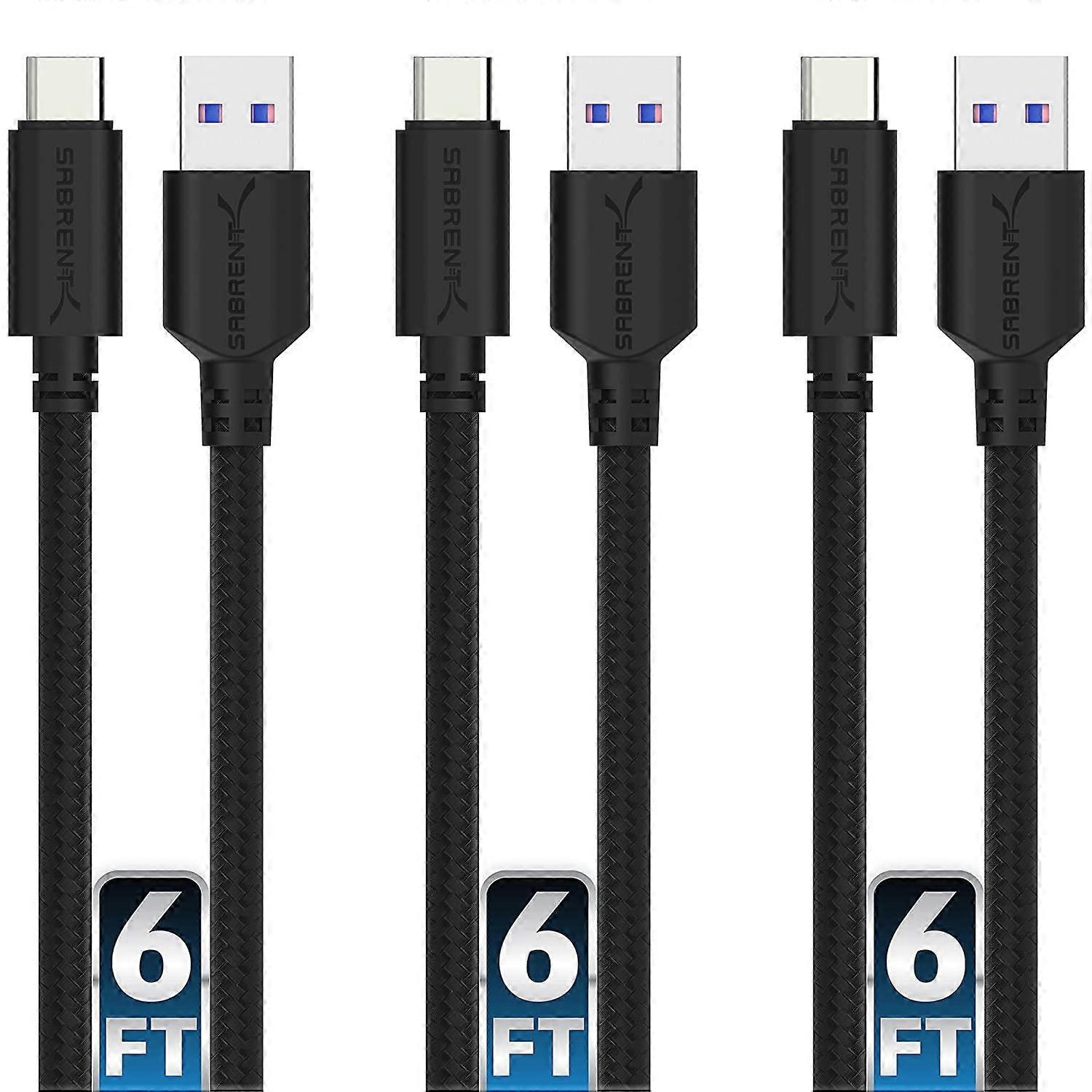 [3-Pack] 22AWG Premium High Speed 6ft USB-C to USB A 3.0 Charge Cables fast Sync for Playstation 5 DualSense,