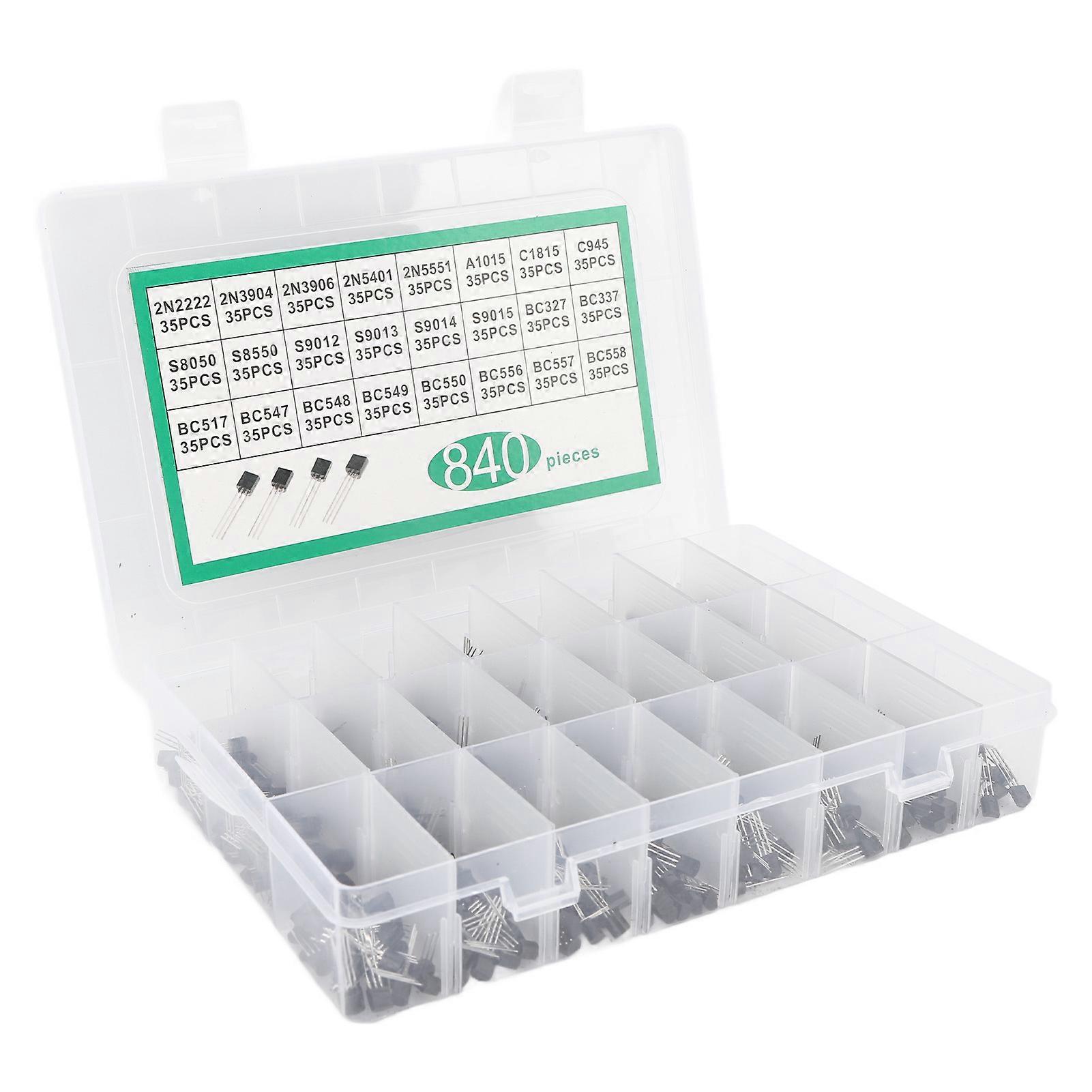 840Pcs BC337 BC549 A1015 Transistor Diode Triode 24 Value NPN PNP Power General Purpose Transistor Assortment Kit