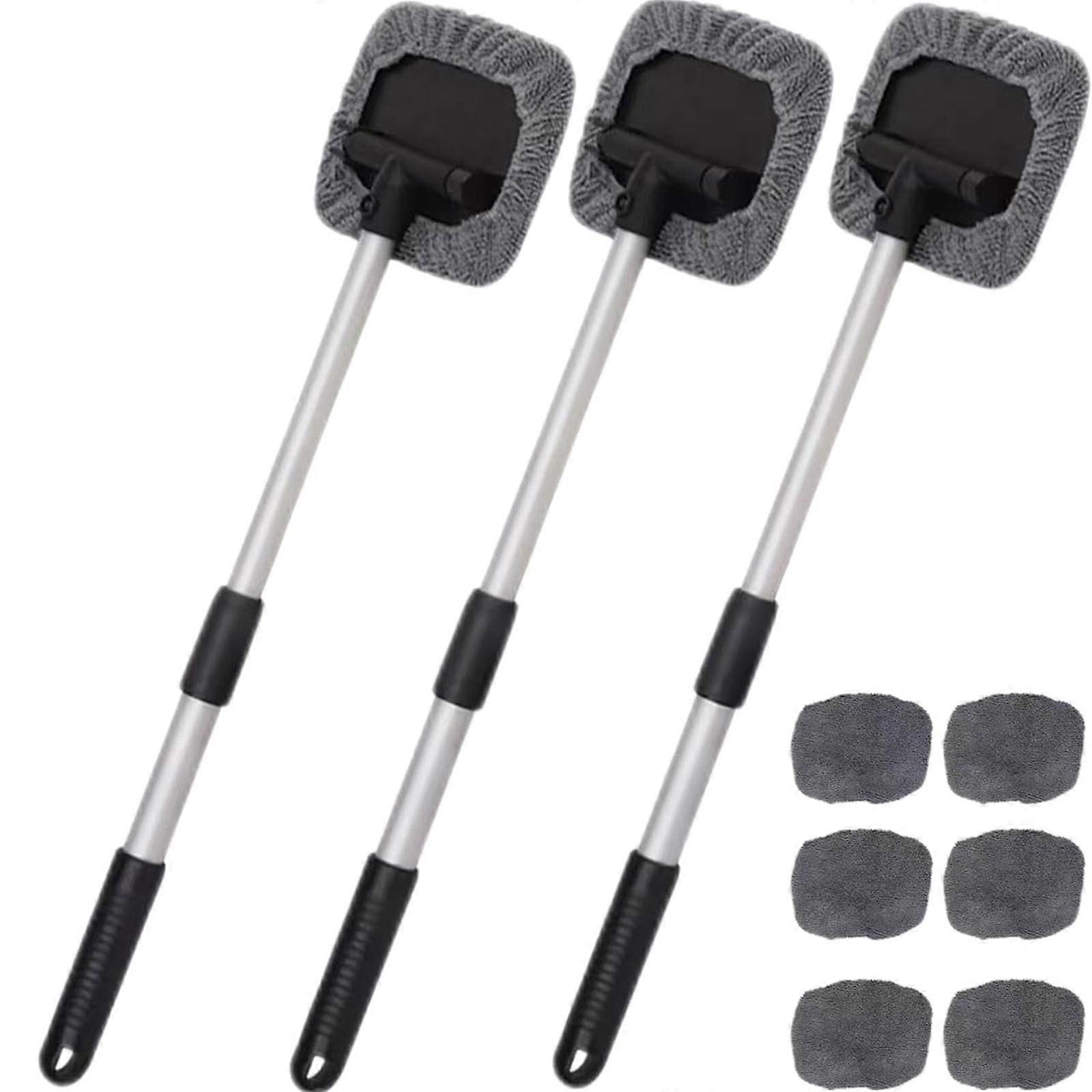 Luckky Windshield Cleaner with 2 Reusable Pads & Extendable Handle, Auto Interior Glass Wiper Kit (3 Set)