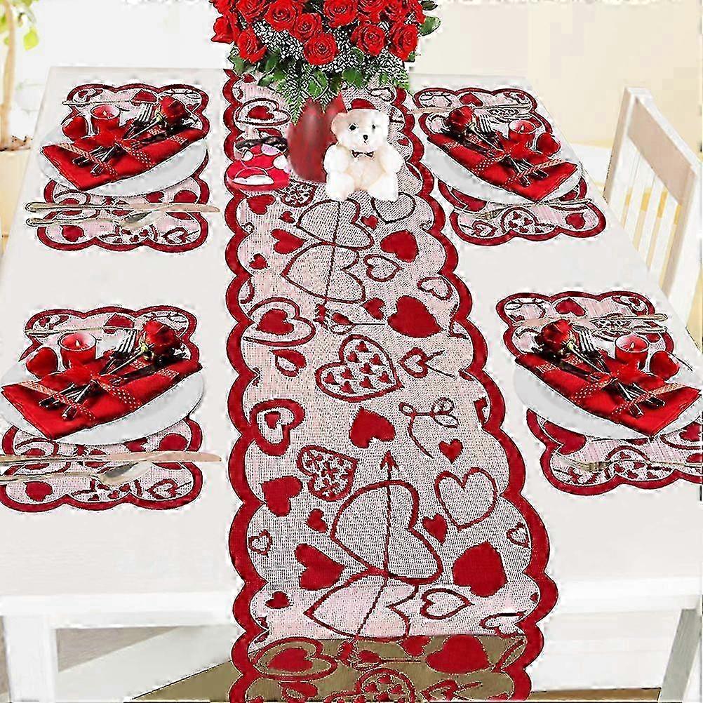 Valentine's Day Table Runner and Placemats Heart Pattern Table Runner and Placemats Set Lace Dinner Party Supplies