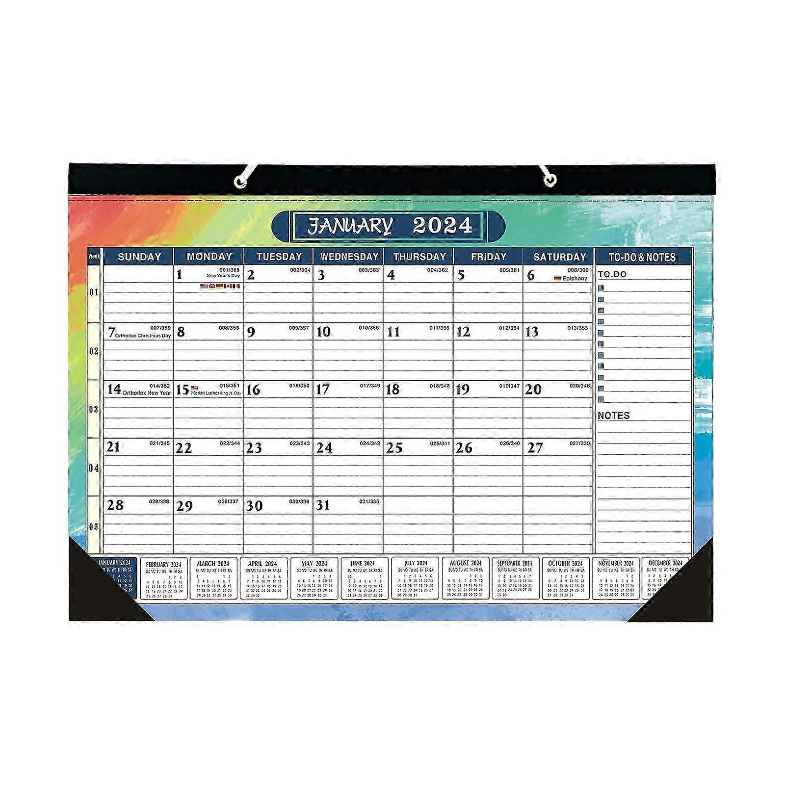 Monthly Wall Calendar with To-Do List & Note Space Home Decoration Calendar Twin-Wire Binding Ruled Blocks compatible Home Myi