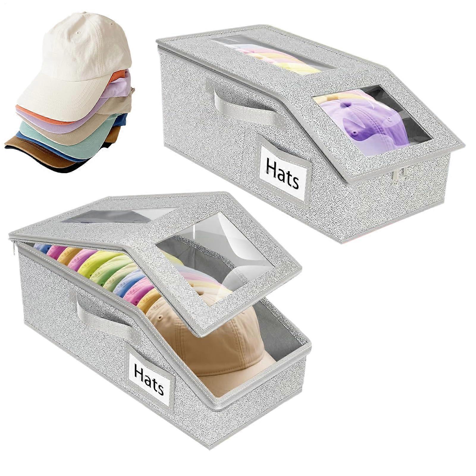 Baseball Cap Storage Box with Clear Window | Stackable Hat Organizer for Closet Shelf Bedroom Dorm Office