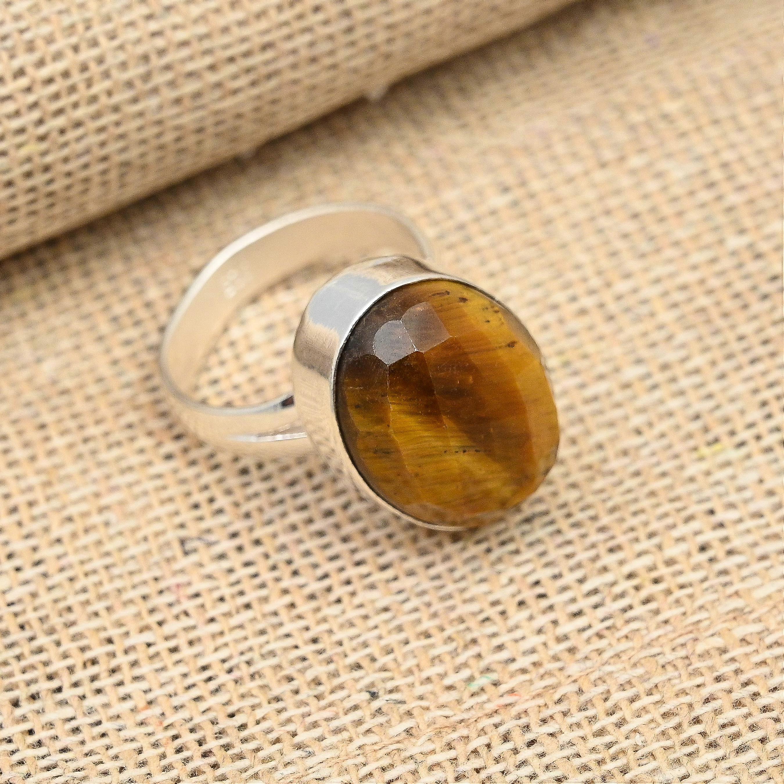 Tiger Eye Gemstone Handmade Solid 925 Sterling Silver Ring Jewelry