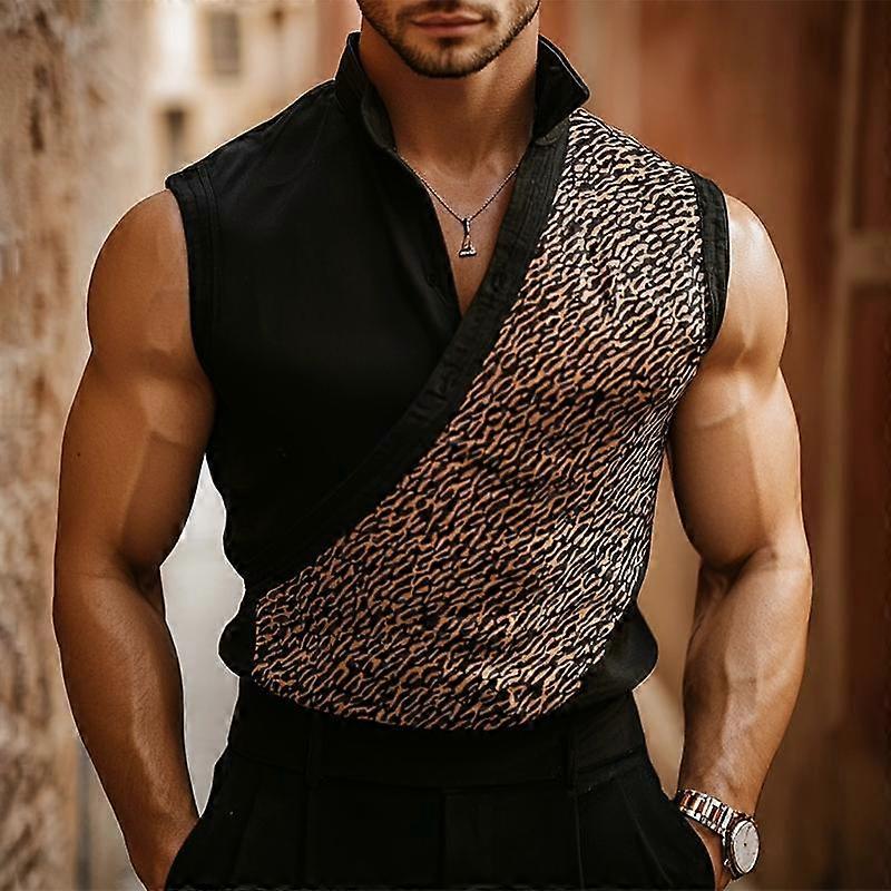 INCERUN Men Lapel Sleeveless Camouflage Print Patchwork Casual Thin Tank Tops 