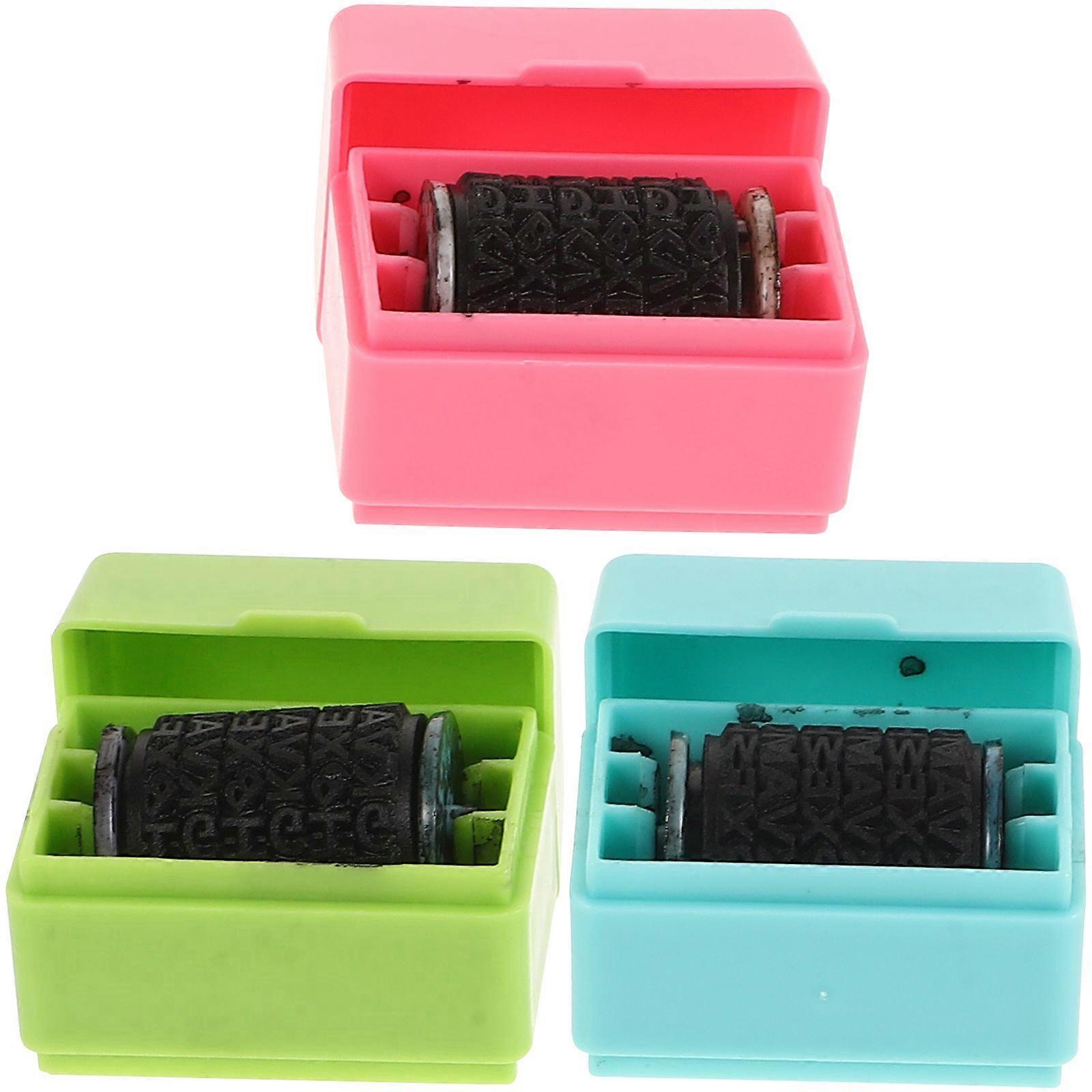 3pcs Professional Mini Roller Stamp Self Inking Stamp Privacy Protection Messy Code Security for Office (Random Mixed Color)