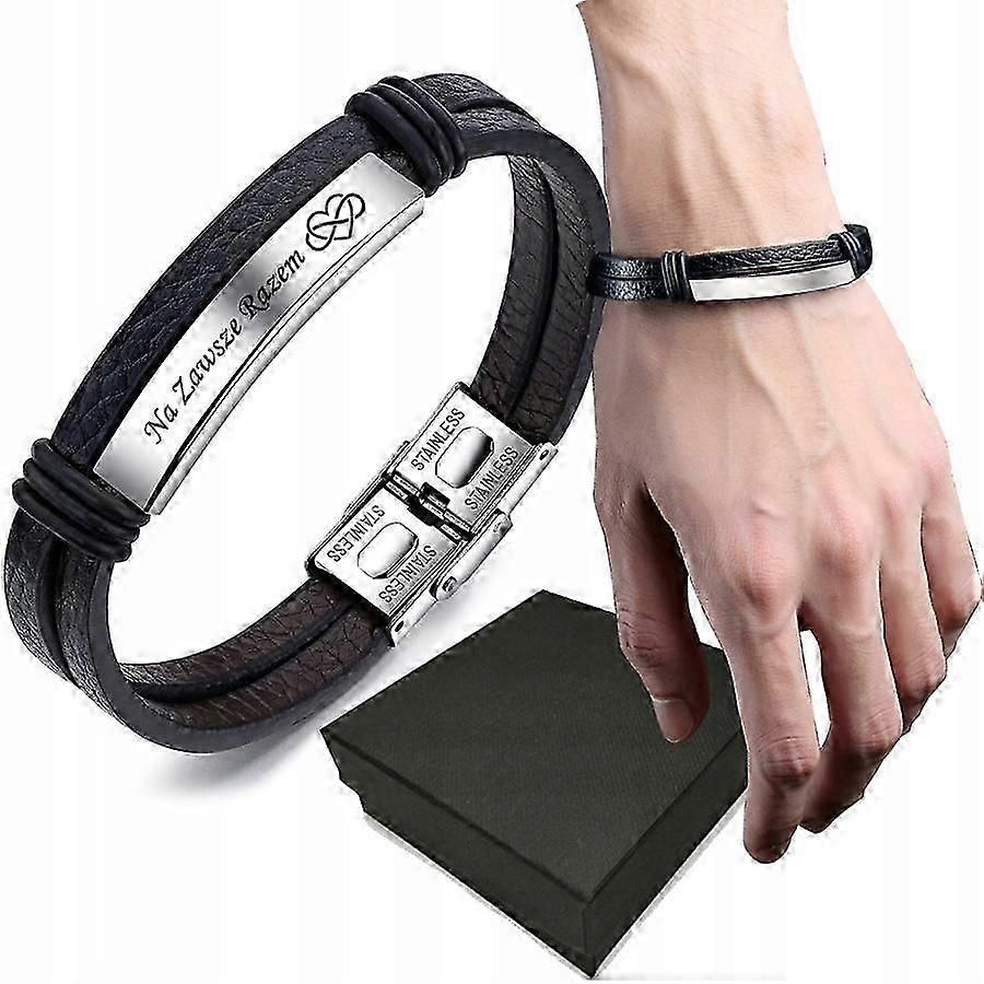 Men's Leather Bracelet With Engraving Various