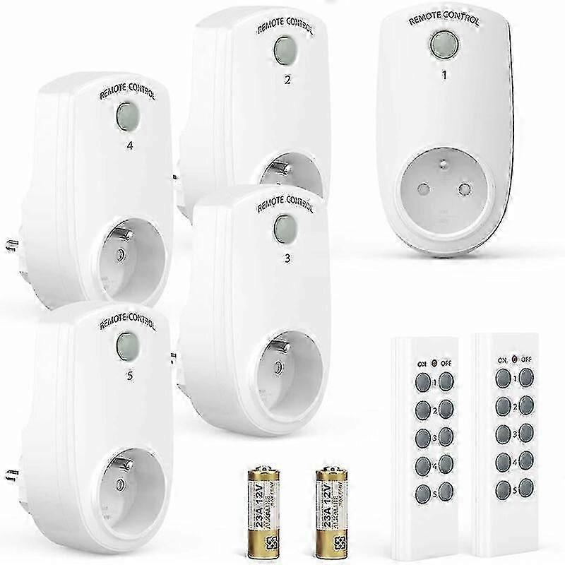 Set of 5 Programmable Electrical Socket, Wireless Remote Control Socket with 2 Remote Controls 2