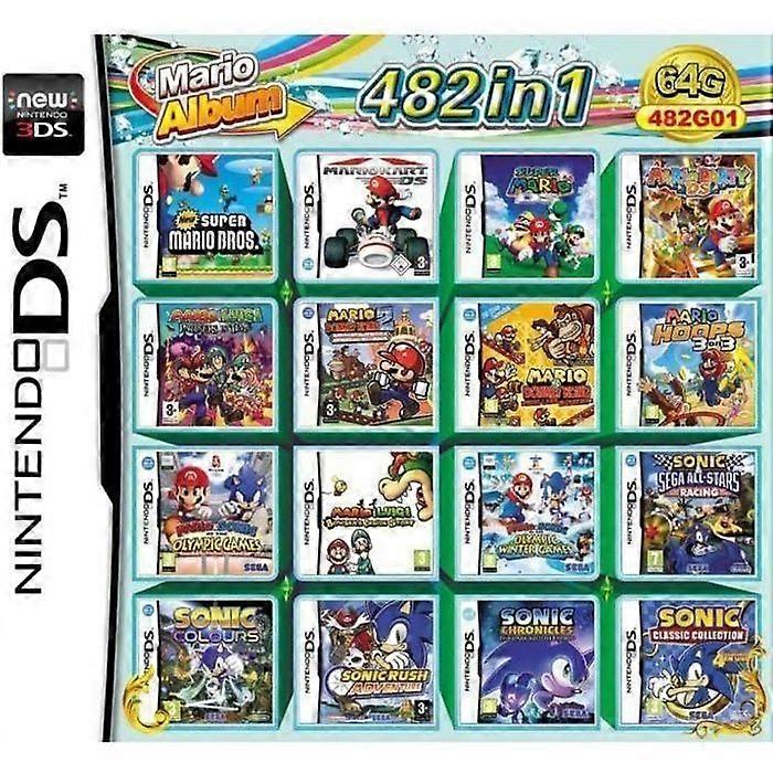 DS Game Cartridge - Mario - 482 in 1 - Multi-platform - Supports NDS/NDSi/3DS - Boxed Version