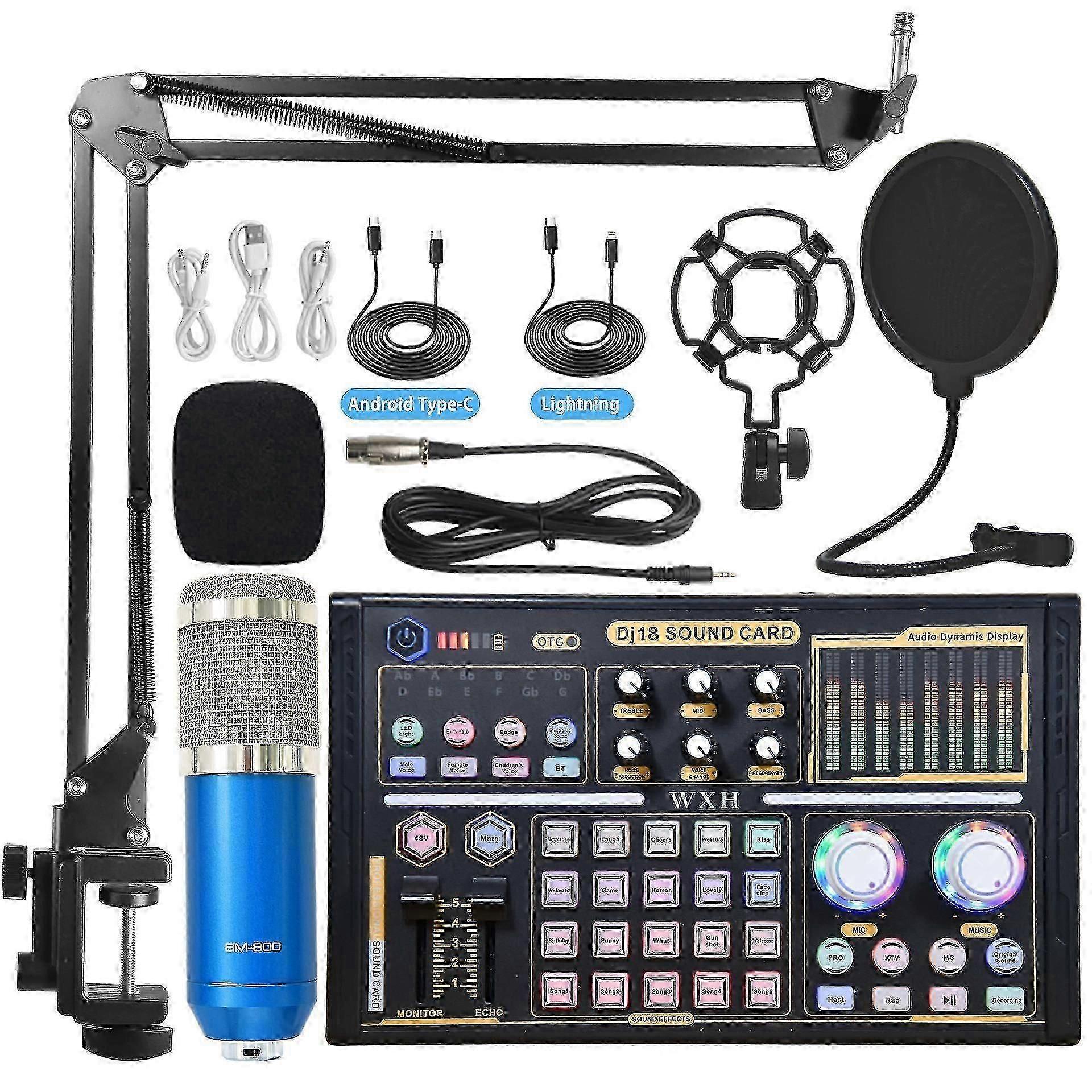 Live Streaming Sound Card Kit for Mobile and Computer BM800 Microphone Set with Sound Card for Professional Streaming Equipment and Recording