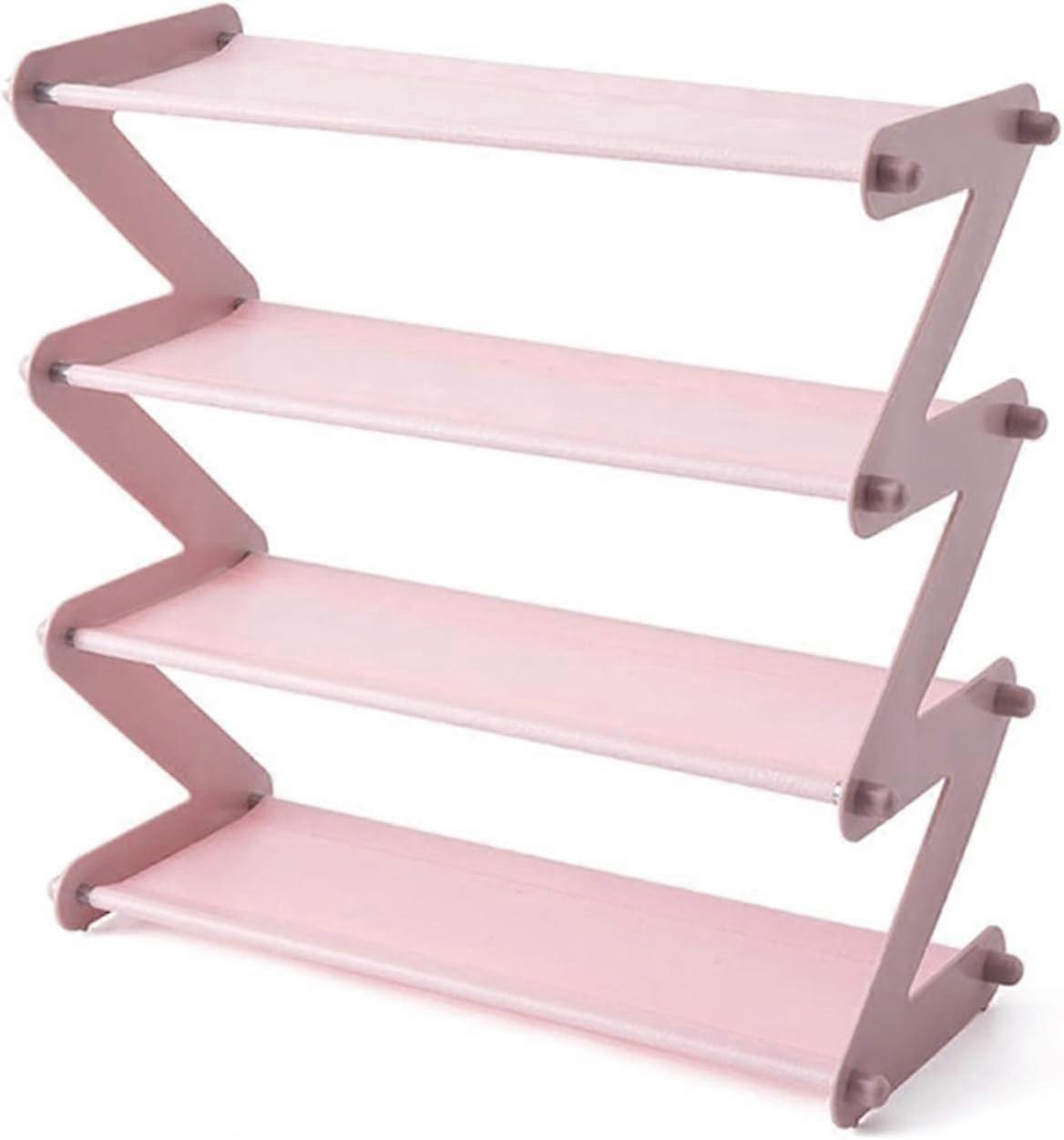 Shoe Rack Z Shaped Multi Tier Shelf Organizer for Home Closet Storage Removable Pink