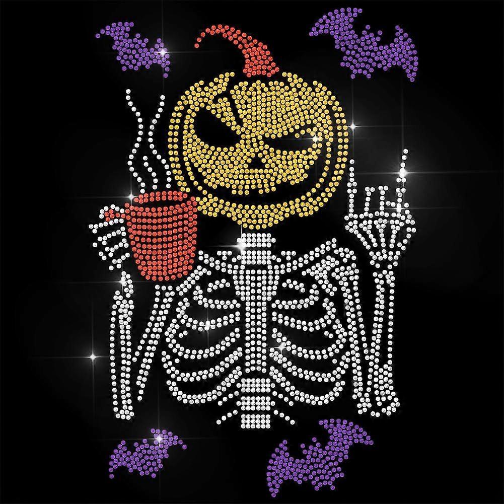 Rhinestone Iron on Transfer Pumpkin Head and Bling Diamond Hotfix Patches for Clothes 11.6"x8.2" Large Iron On Sequin Applique for Jeans Caps Bag T-Sh
