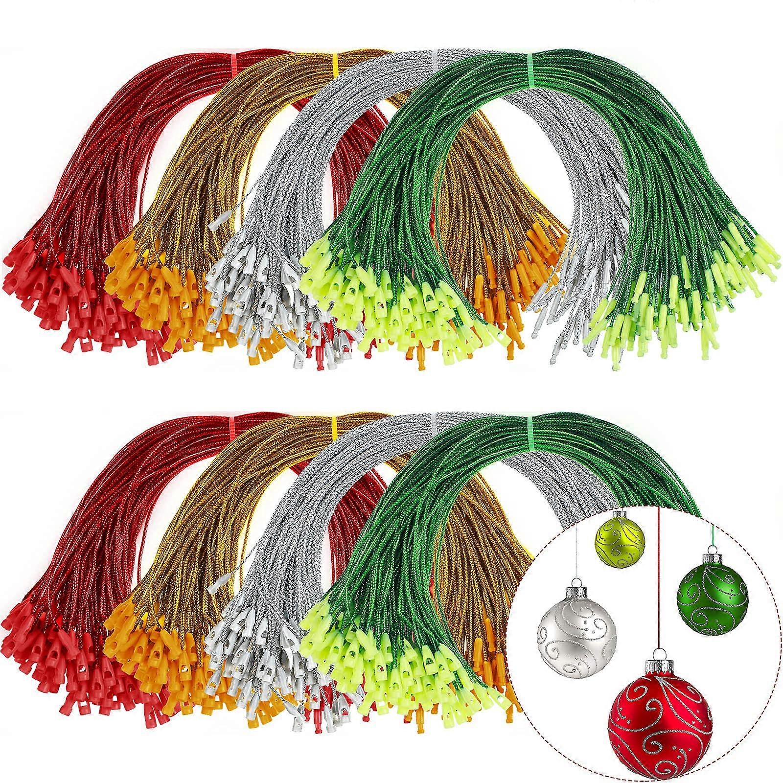 Christmas Ornament Hooks and Hanging Cords Set of 1000 for Tree and Holiday Decoration (Gold Silver Red Green)
