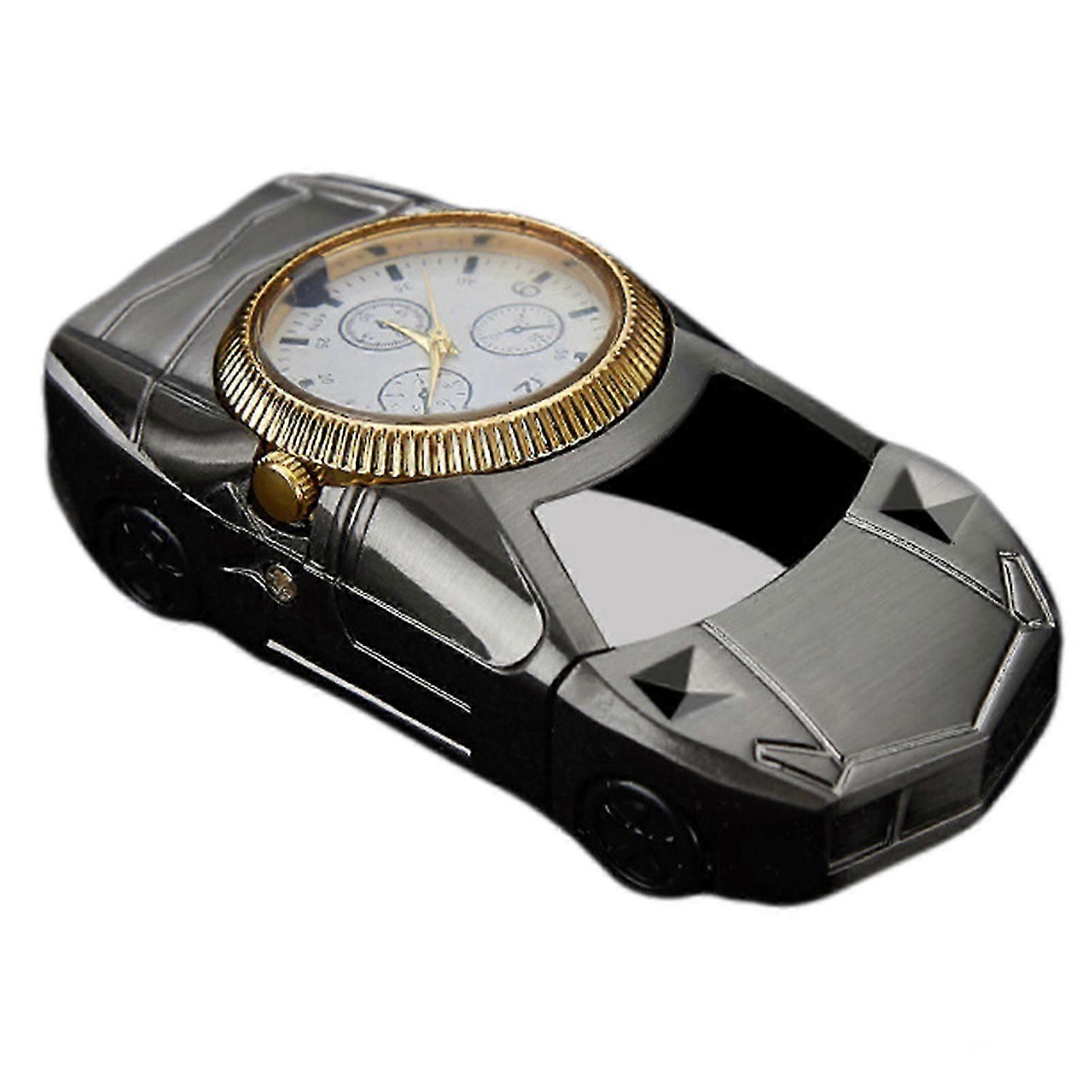 Car Shape Torch Lighter With Clock Dial - Red Flame Refillable Butane Lighter, Cool Custom Toy for Man Birthday Gifts