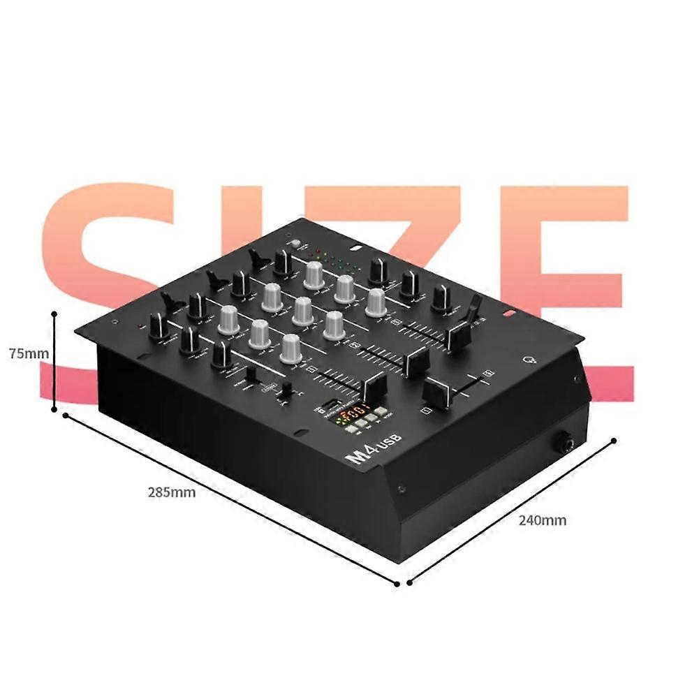3-Channel USB DJ Mixer with Built-in Audio Interface 3-Band EQ Microphone Input and Replaceable Crossfader US Plug