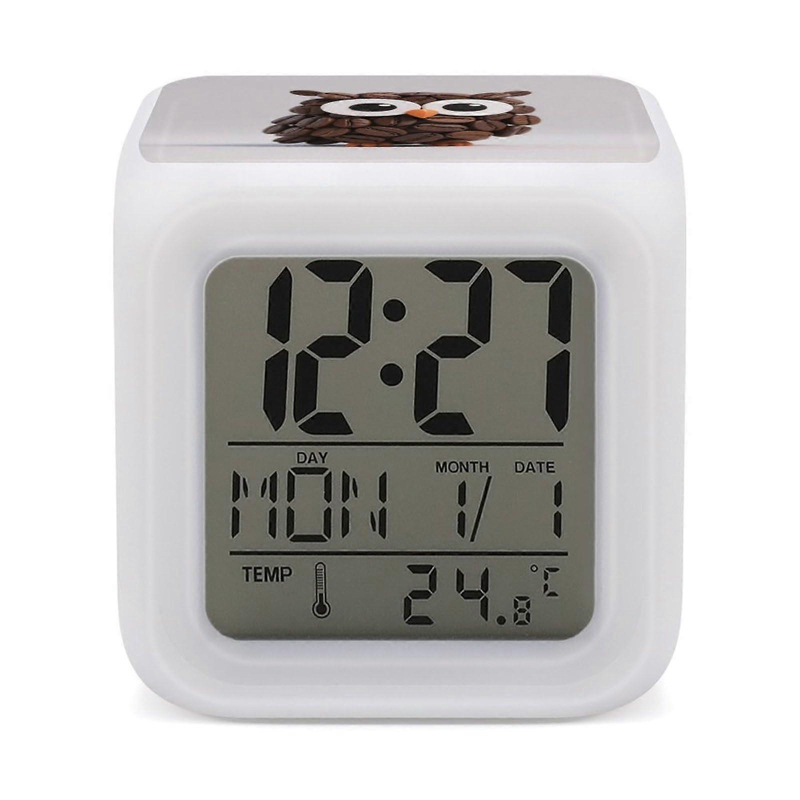 Kids Alarm Clock Cute Owl LED Color Changing Cube with 7Color Glow and Temperature Display