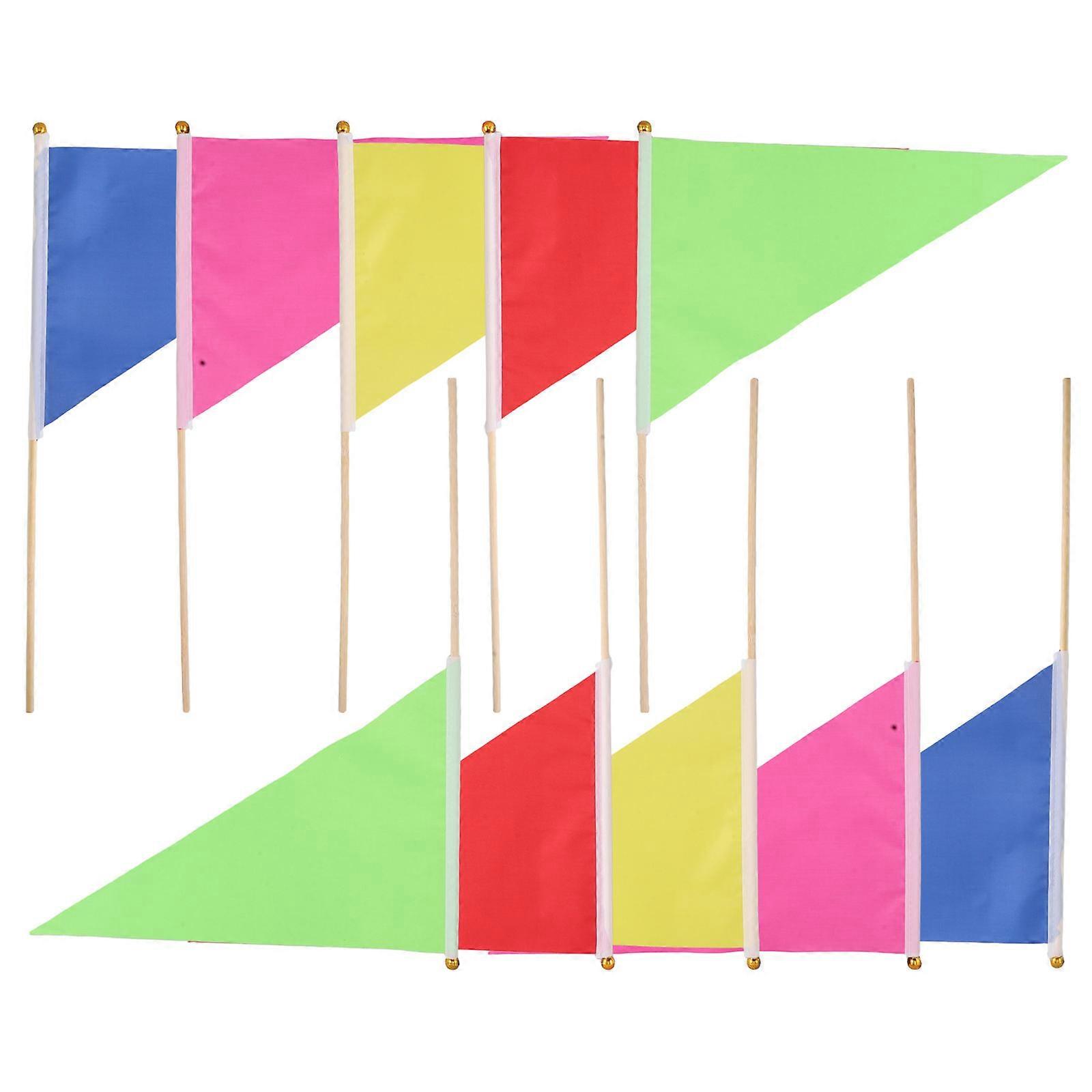 Triangle Handheld Bamboo Flag for Advertising 10Pcs Multicolor Solid Plain Flags