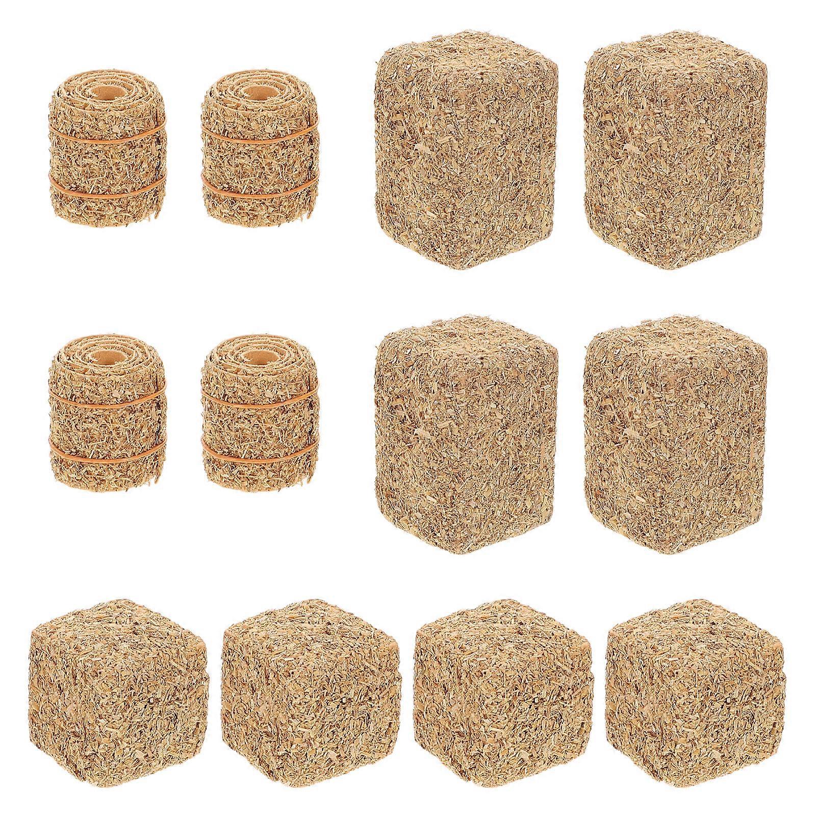 Decorative Straw Bale Mini Haystack Fake Hay for Model Making 12Pcs Wood