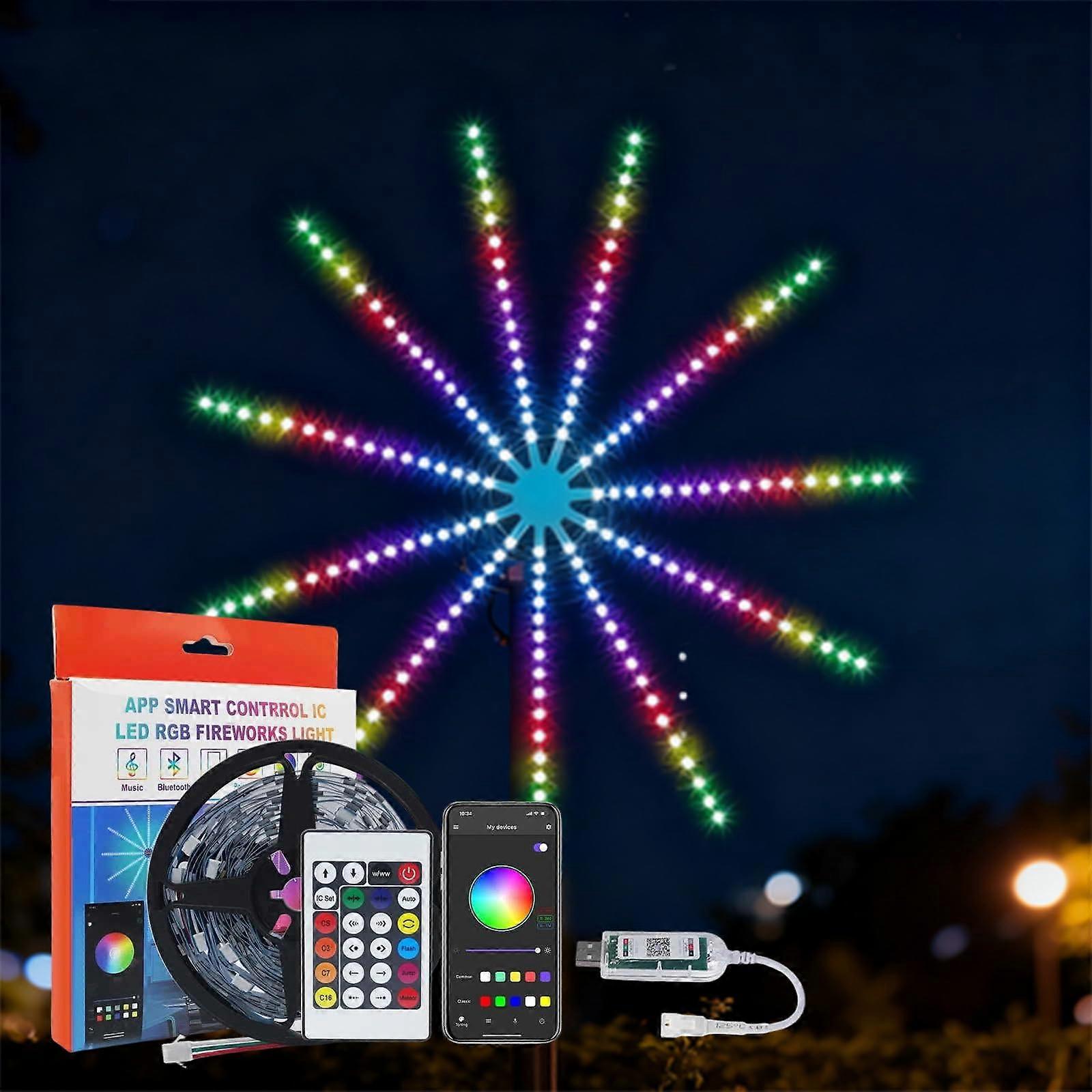 Smart LED Fireworks Lights WiFi Bluetooth Music Activated 16 Colors 10 Modes App Control Outdoor Indoor Party Garden (10x40in+1x80in)