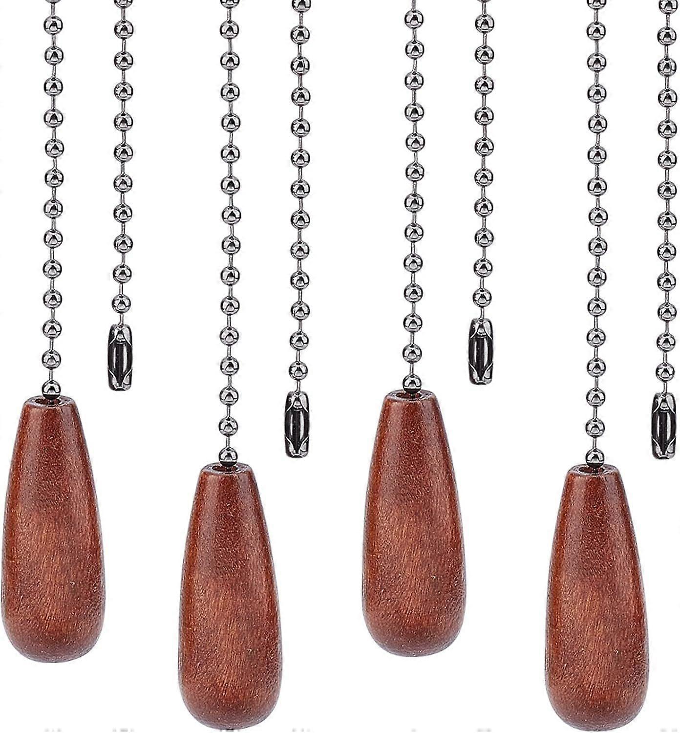4 PCS Ceiling Fan Pull Chains Set Walnut Wooden Pull Chain Extension with Gunmetal Iron Ball Chains for Ceiling Light Fan Chain(Coconut Brown)