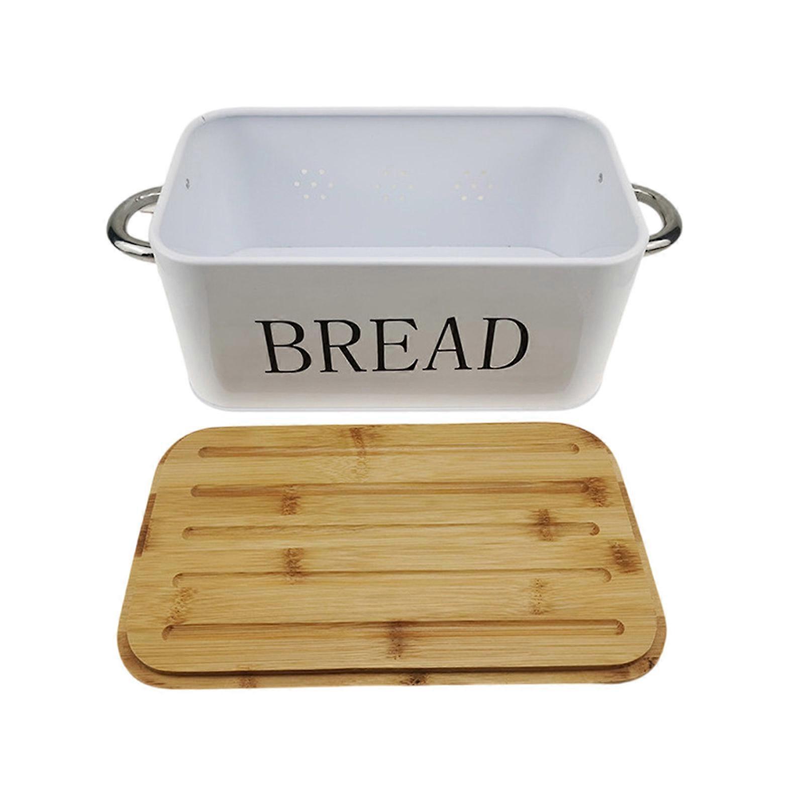 Portable Bread Metal Storage Boxes Freshness Preserving Bread Holder Container Food Safe Metal Boxes with Bamboos Top Multicolor