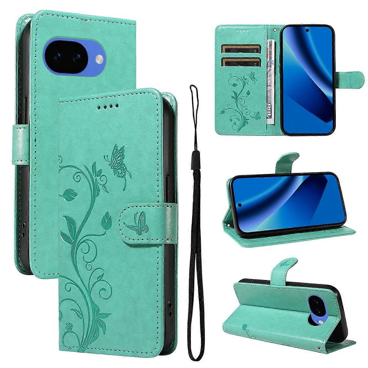 Compatible For Google Pixel 10a PU Leather Cases Flower Pattern Wallet Stand Phone Cover with Strap