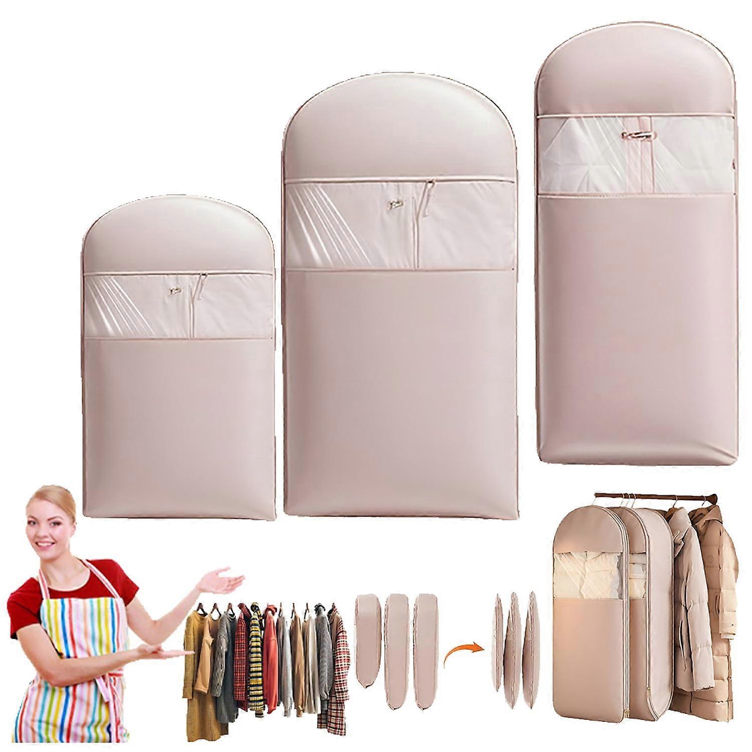 Garment Storage Bag with SelfCompression Zipper, Waterproof Hanging Clothes Organizer Pink M+L+XL