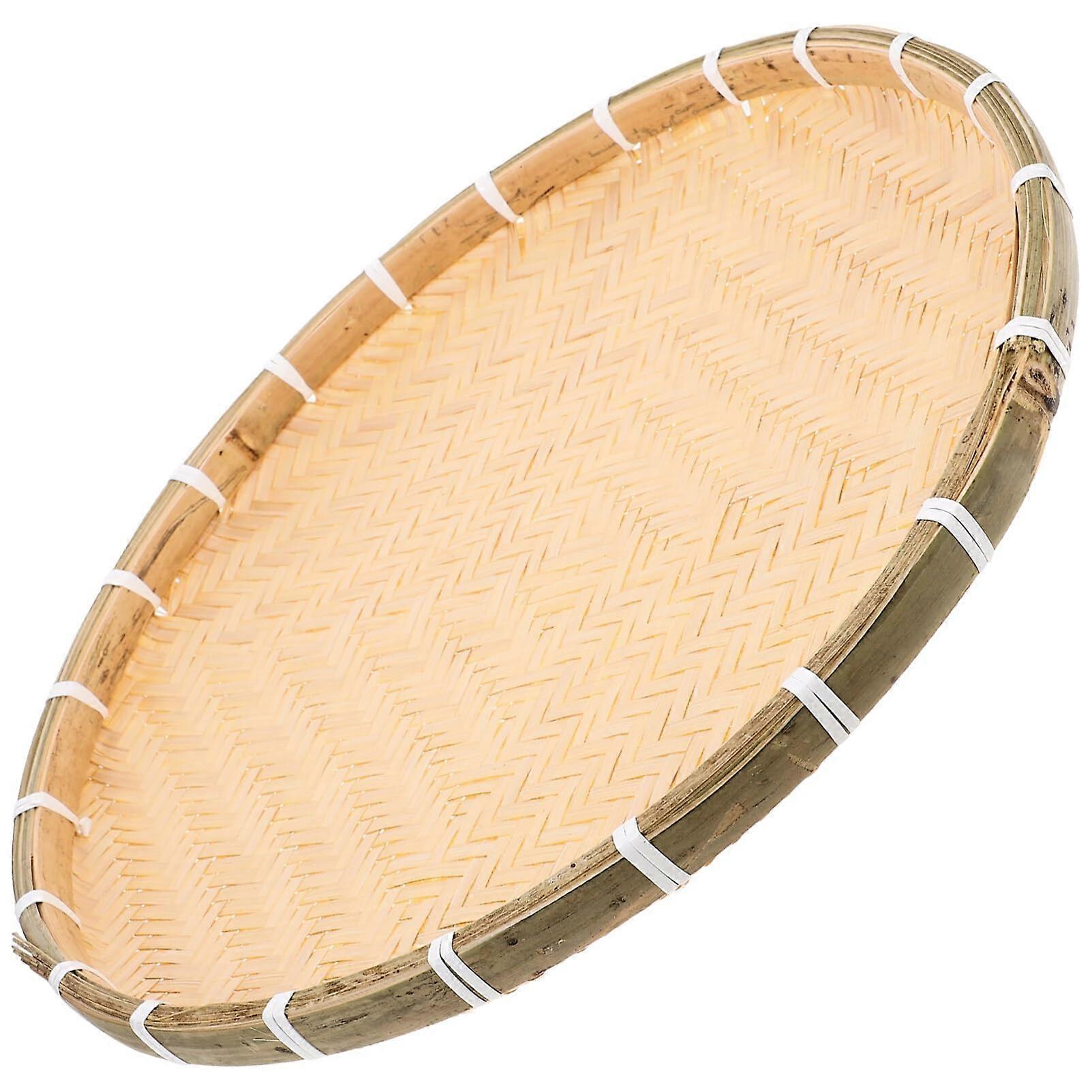 Bamboo Serving Tray Round Woven Basket for Fruit Vegetable Storage and Rustic Wall Décor