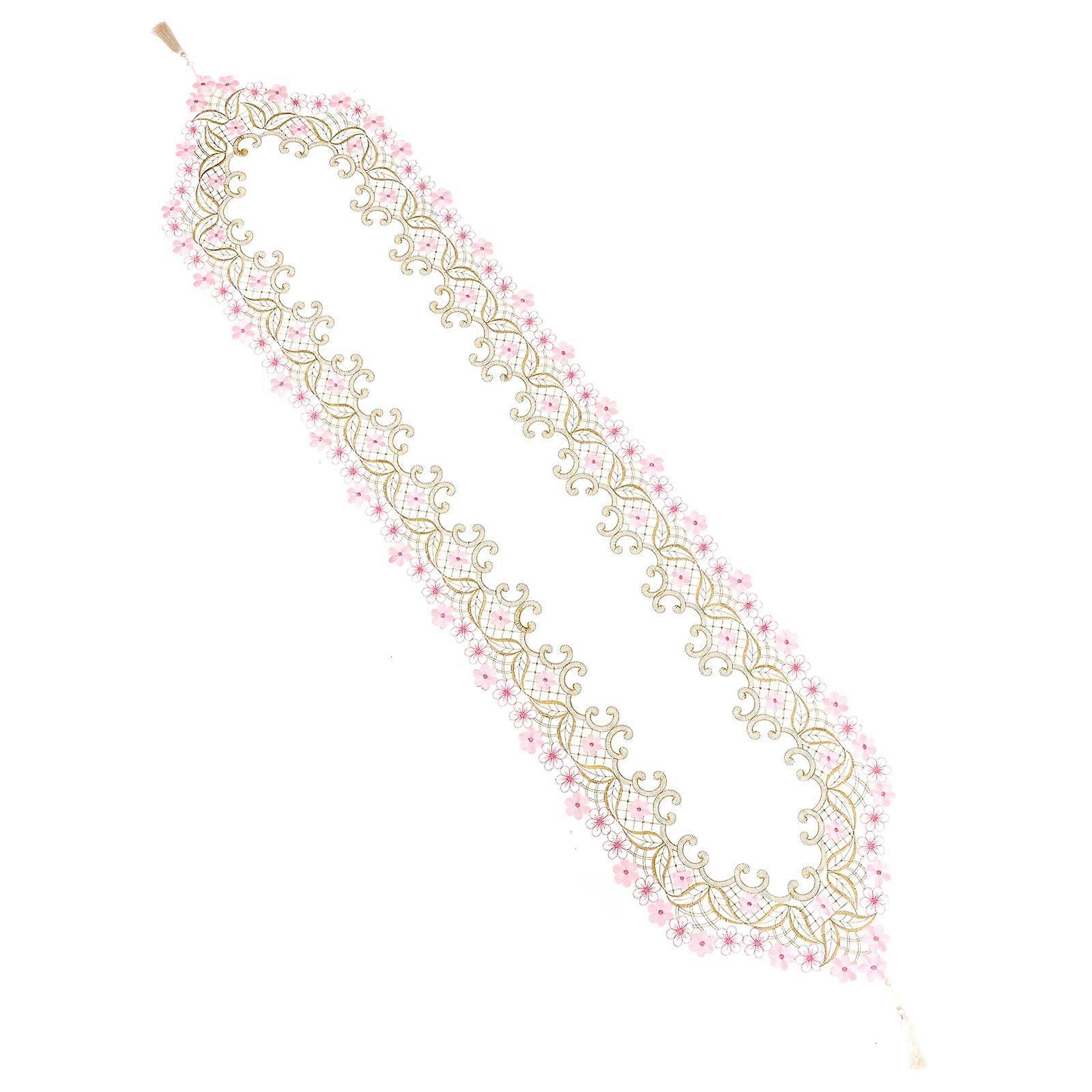 Delicate Style Table Runner 5Pcs Home Décor Embroidered Rectangular Pink 175X40CM