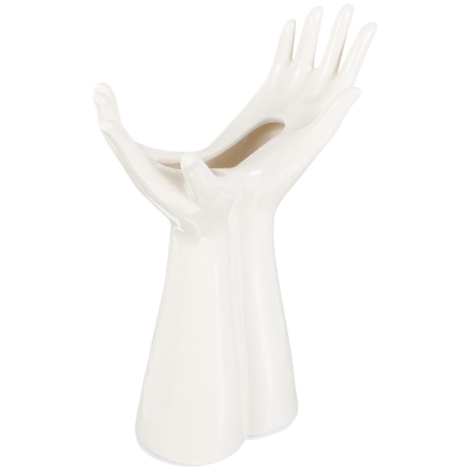 Ceramic Hand Vase for Decor with Modern Art Hand Shape in White