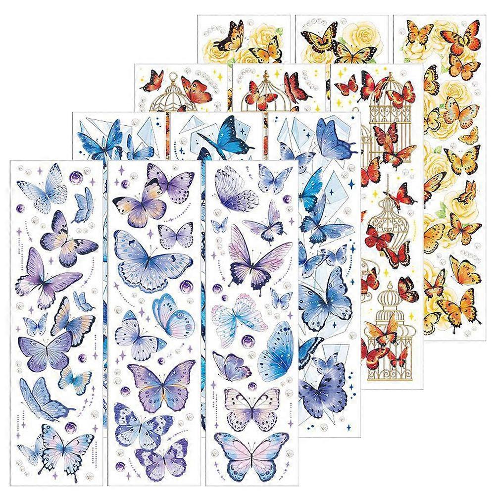 Butterfly Patch Scrapbook Decorative Stickers for DIY 12 Sheets Assorted Color