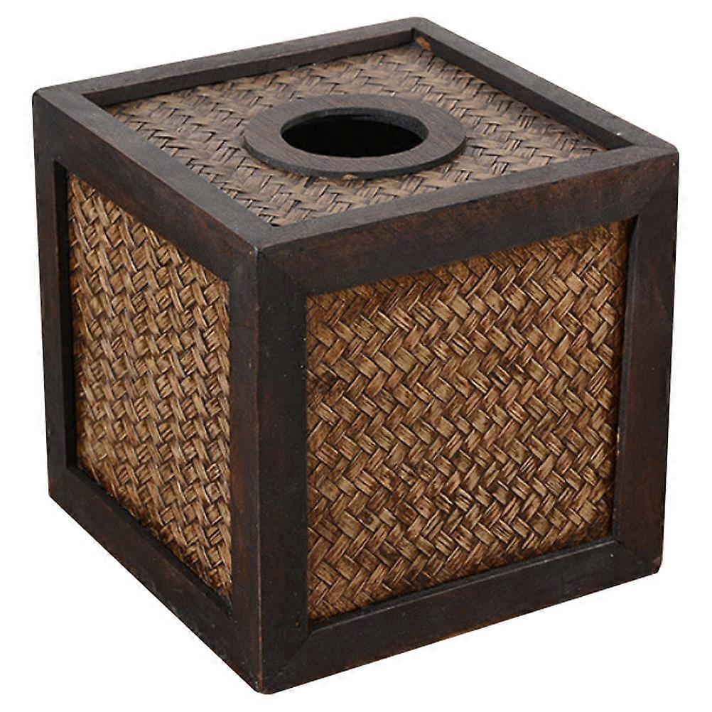 Coffee Bamboo Tissue Box for Tissue Storage with Square Woven Design