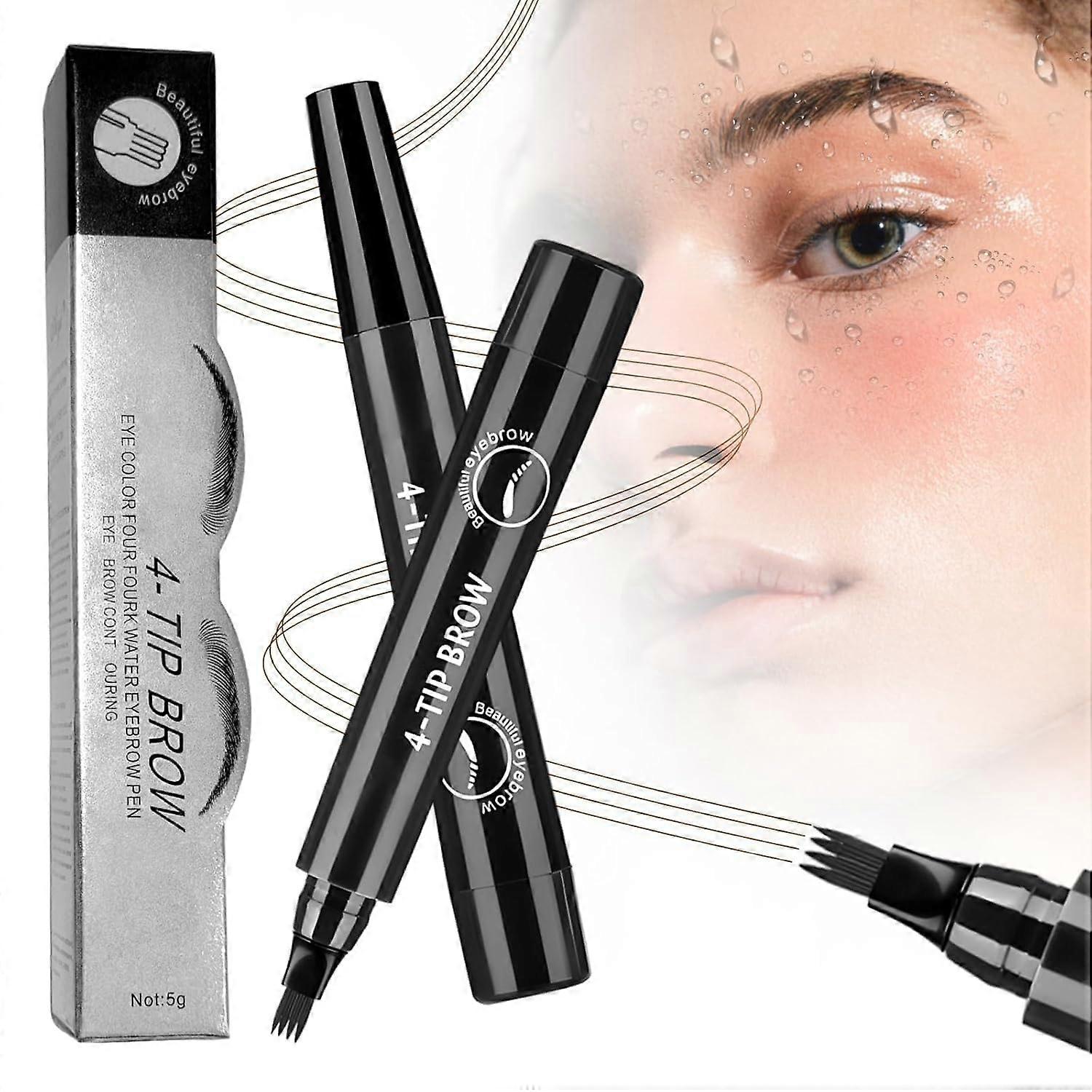 Waterproof 4Tip Microblading Eyebrow Pencil Black, LongLasting SmudgeProof Natural Look