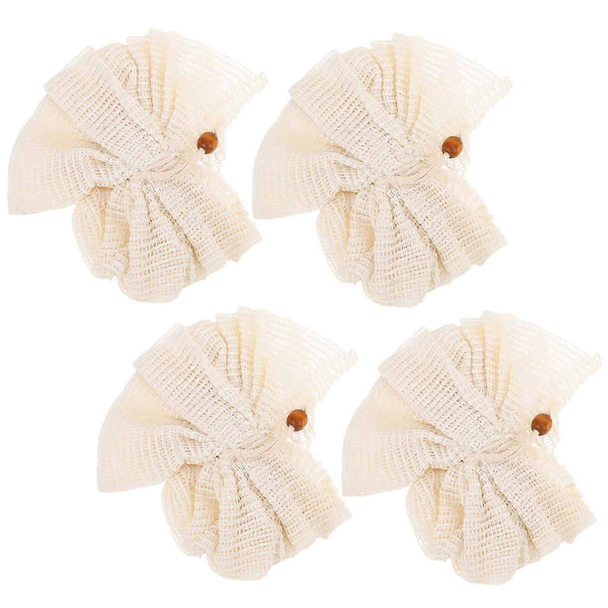 4Pcs Beige Bath Loofah Shower Sponge Soft Exfoliating Body Scrubber with Hanging Loop