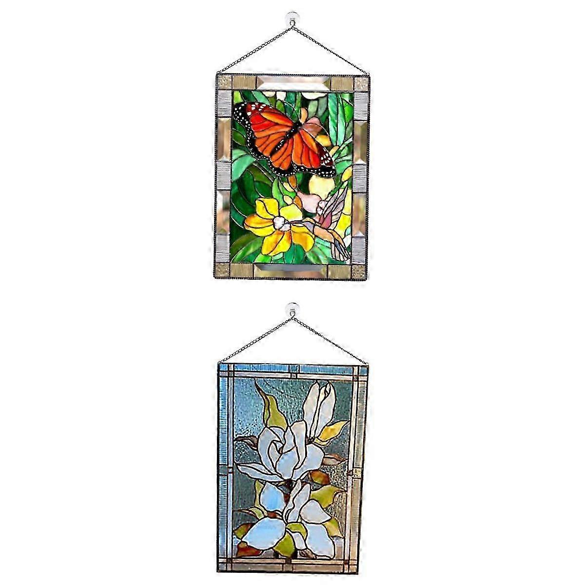 2025 2pcs Stained Rectangle Window Panel Ornament