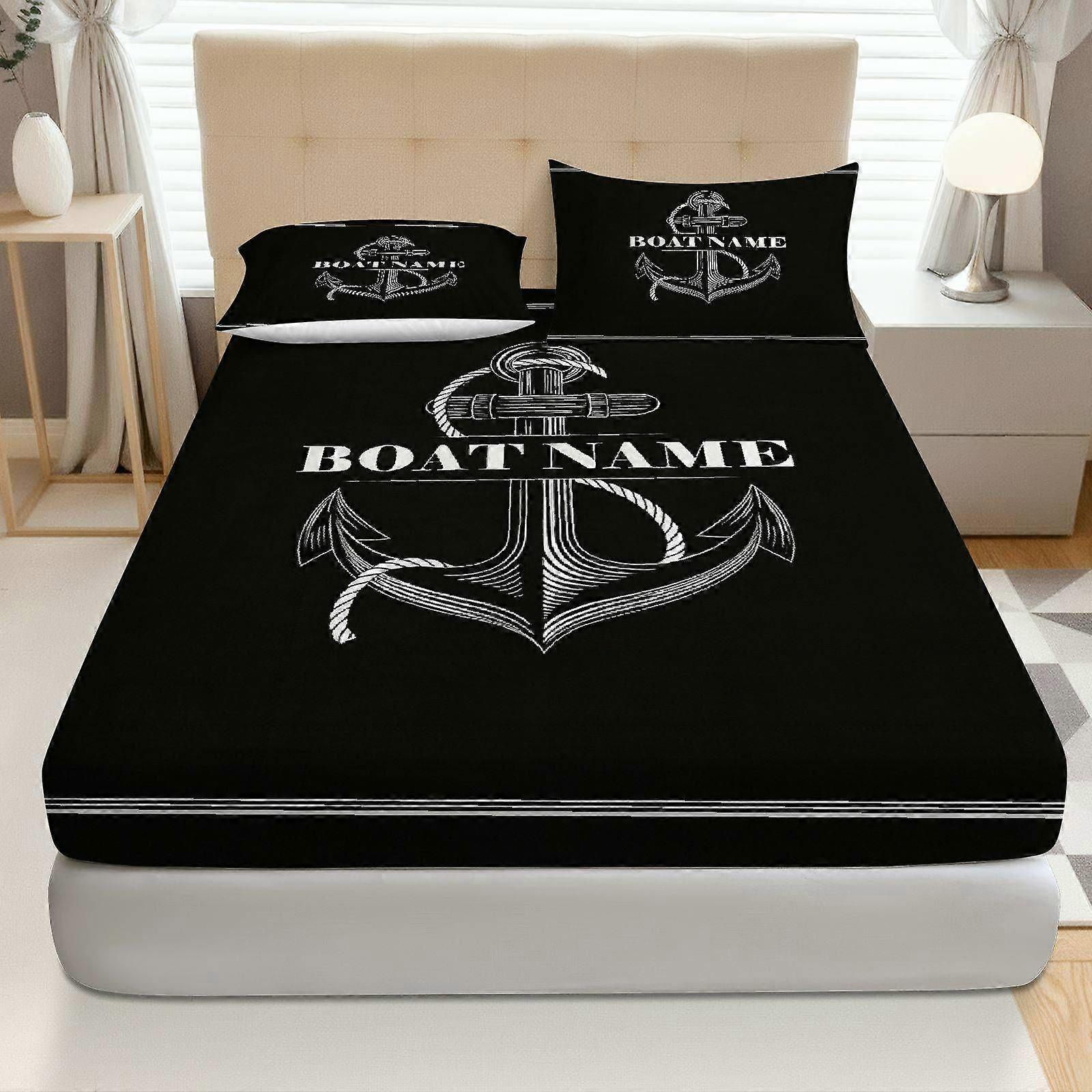 3pcs Nautical Anchor Black Fitted Sheet Three Piece Set